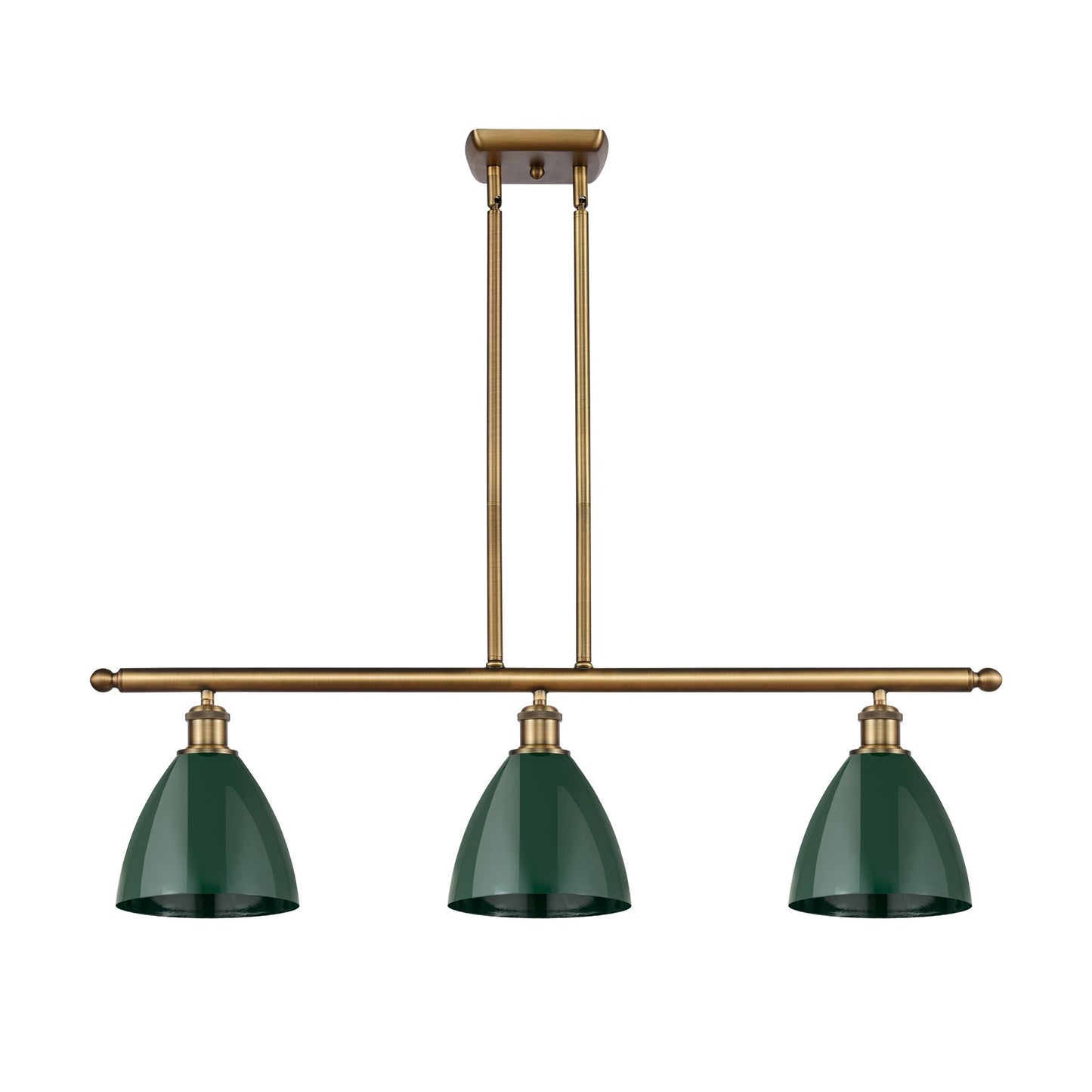 Innovations Plymouth 36in 3-Light Island Light | Industrial Brushed Brass and Matte Green Metal | Kitchen Island & Dining | Model 516-3I-BB-MBD-75-GR