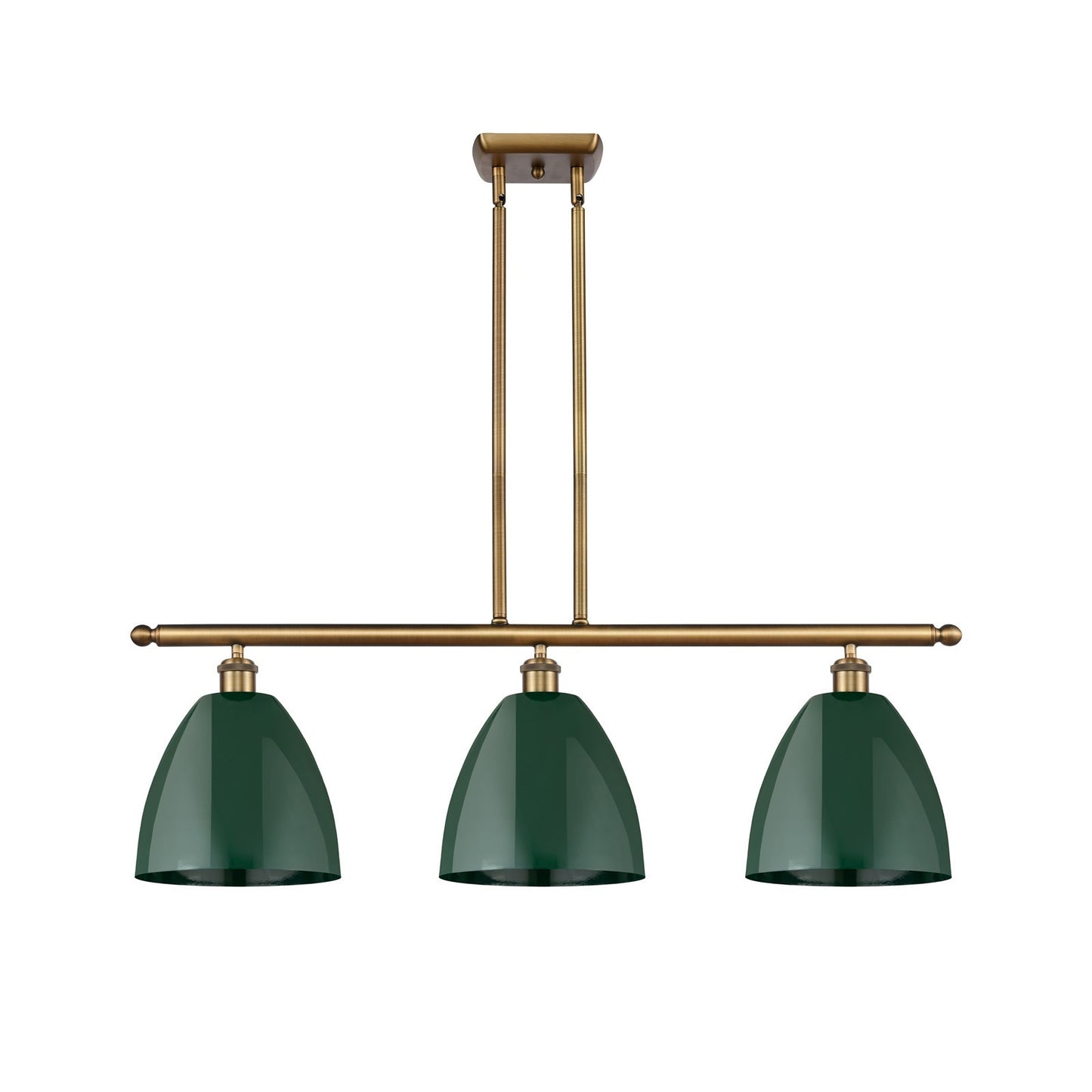 Innovations Plymouth 36in 3-Light Island Light | Industrial Brushed Brass and Matte Green Metal Shade | Kitchen Island | Model 516-3I-BB-MBD-9-GR