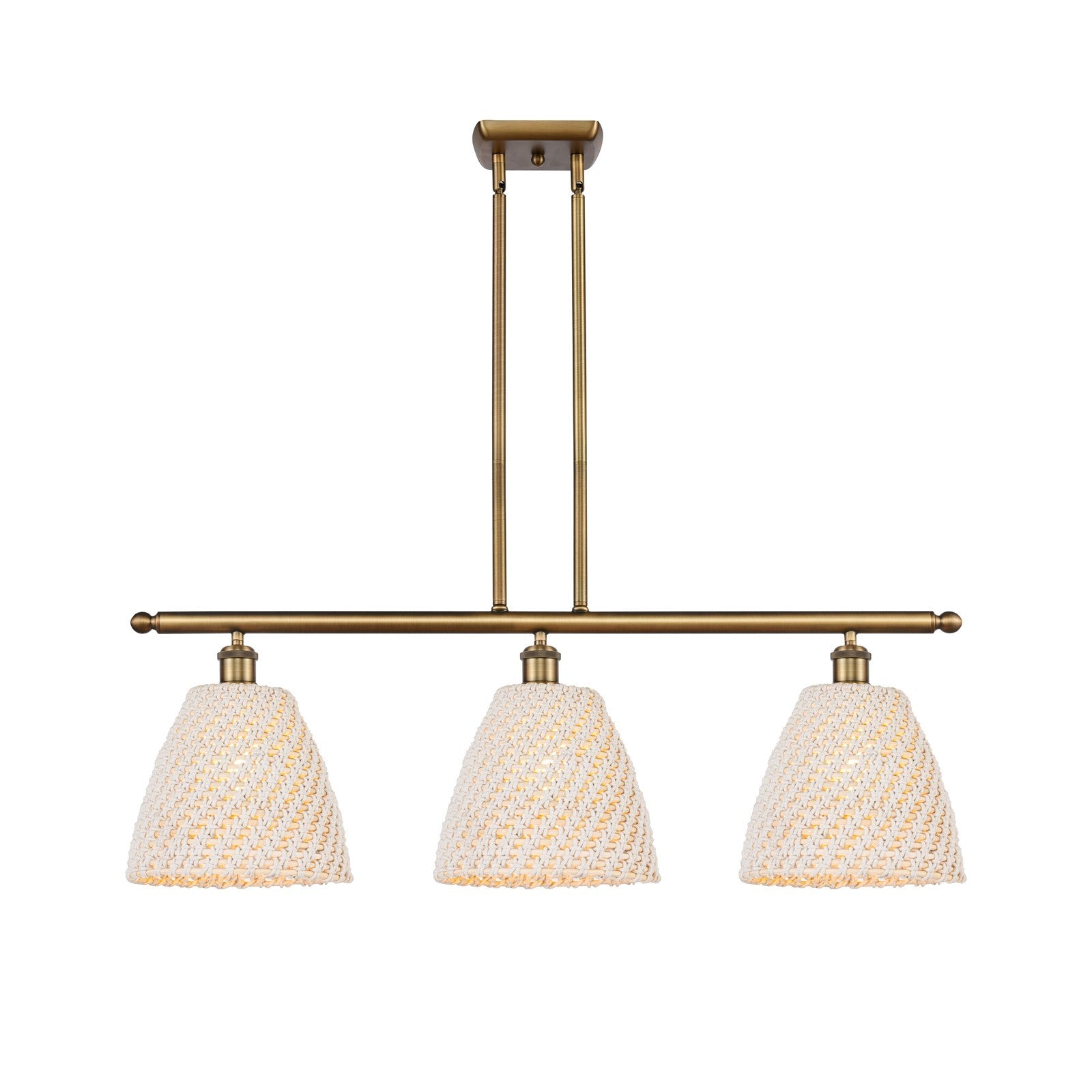 Innovations Bristol Natural 36in 3-Light Island | Industrial Brushed Brass and Natural Fiber Dome Shade | Kitchen Island | Model 516-3I-BB-NBD-9-NAT
