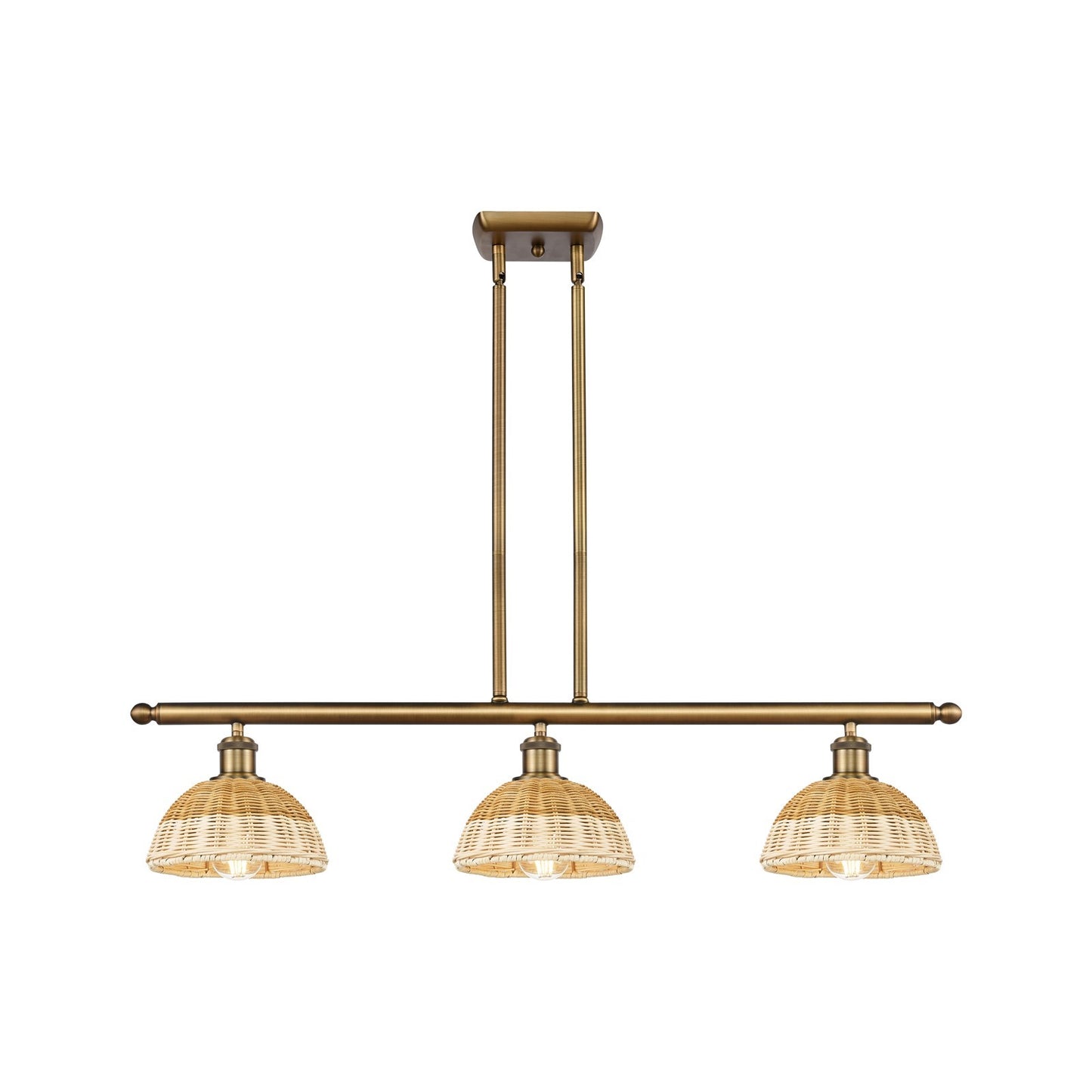 Innovations Bristol Natural II 36in 3-Light Island | Industrial Brushed Brass and Natural Fiber Dome Shade | Kitchen | Model 516-3I-BB-NBD2-75-NAT