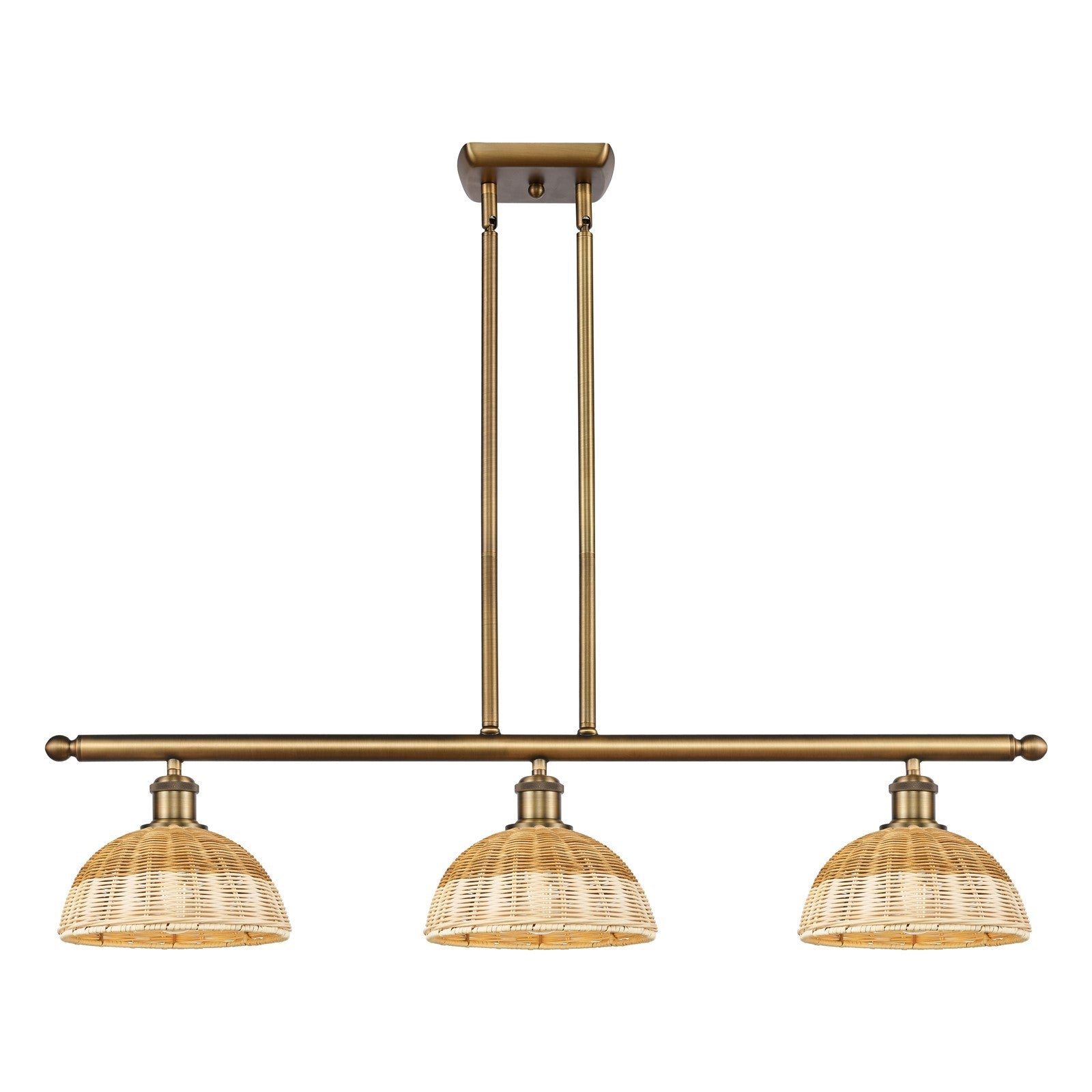 Innovations Bristol Natural II 36in 3-Light Island | Industrial Brushed Brass and Natural Fiber Dome Shade | Kitchen | Model 516-3I-BB-NBD2-9-NAT