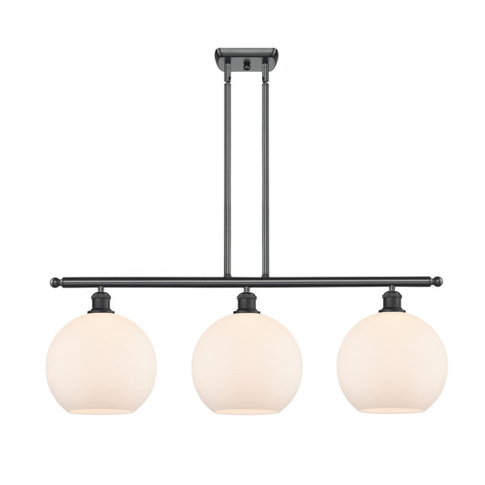 Innovations Athens 37in 3-Light Island Light | Industrial Matte Black Steel and Matte White Glass | Kitchen Island & Dining Room | Model 516-3I-BK-G121-10