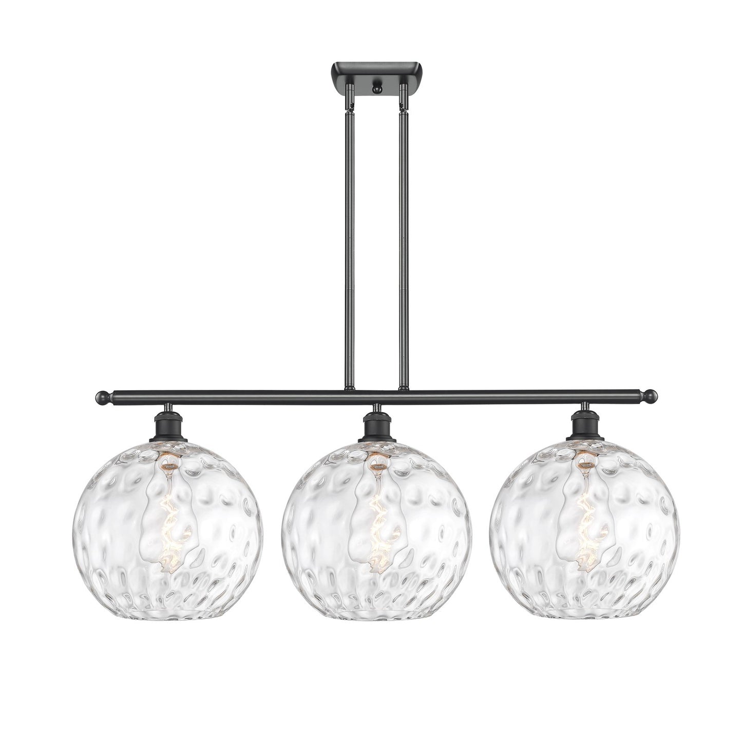 Innovations Athens 38in 3-Light Island Light | Industrial Matte Black and Clear Water Glass | Kitchen Island & Dining Room | Model 516-3I-BK-G1215-12