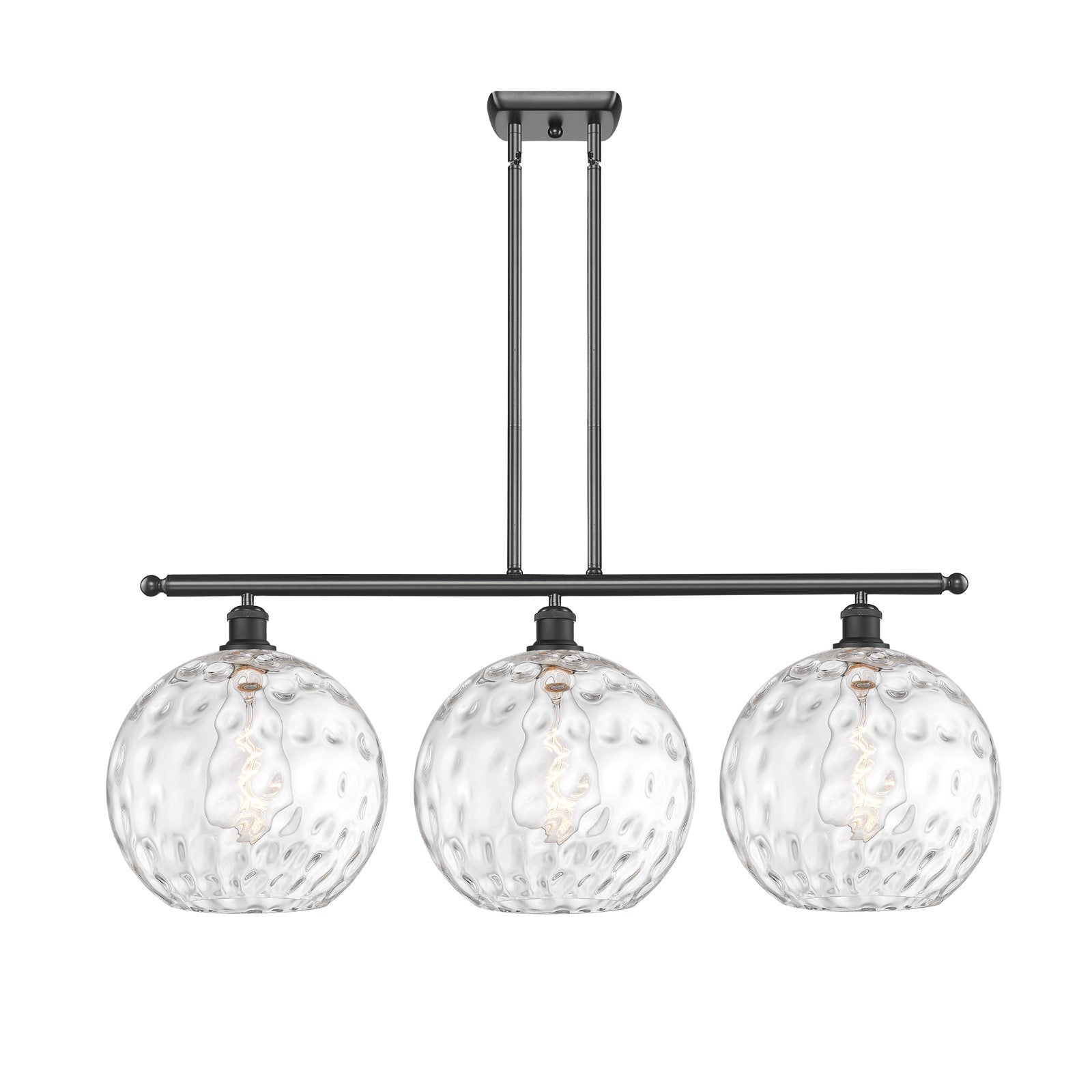Innovations Athens 38in 3-Light Island Light | Industrial Matte Black and Clear Water Glass | Kitchen Island & Dining Room | Model 516-3I-BK-G1215-12