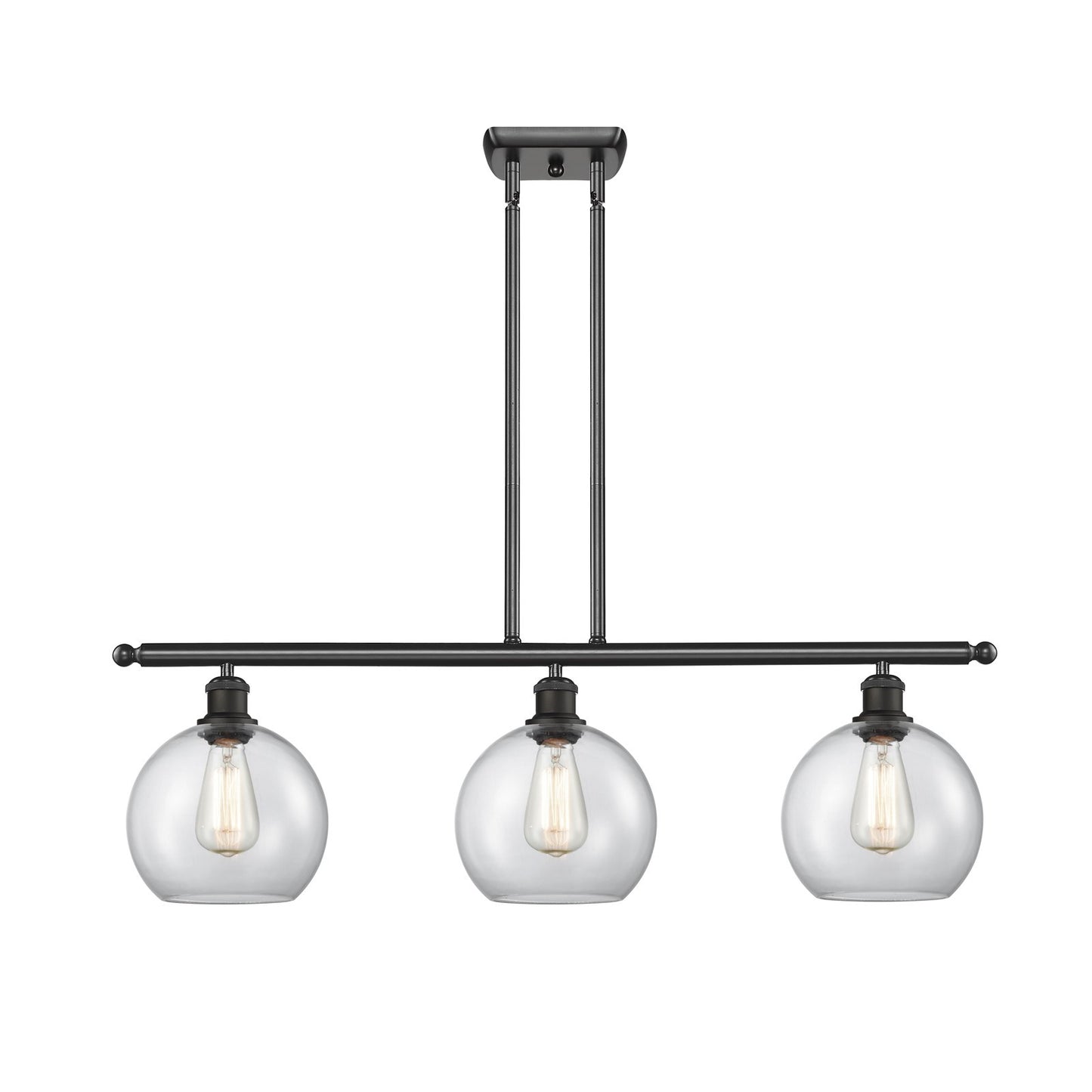 Innovations Athens 38in 3-Light Island Light | Industrial Matte Black and Clear Glass | Kitchen Island & Dining Room | Model 516-3I-BK-G122-12