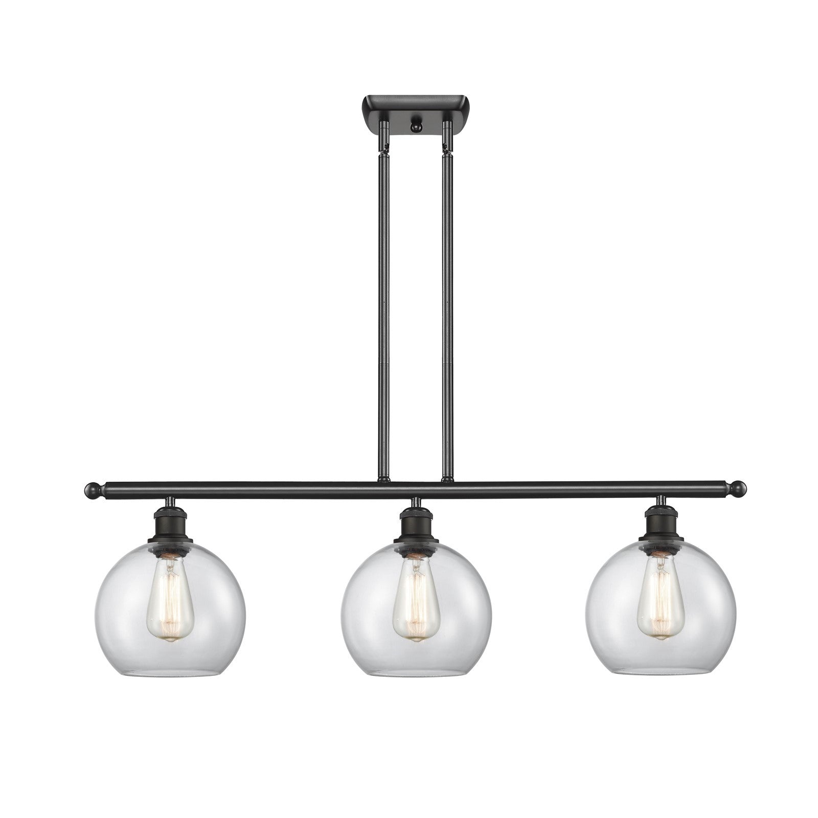 Innovations Athens 38in 3-Light Island Light | Industrial Matte Black and Clear Glass | Kitchen Island & Dining Room | Model 516-3I-BK-G122-12