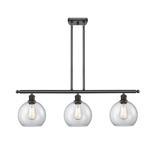 Innovations Athens 38in 3-Light Island Light | Industrial Matte Black and Clear Glass | Kitchen Island & Dining Room | Model 516-3I-BK-G122-12