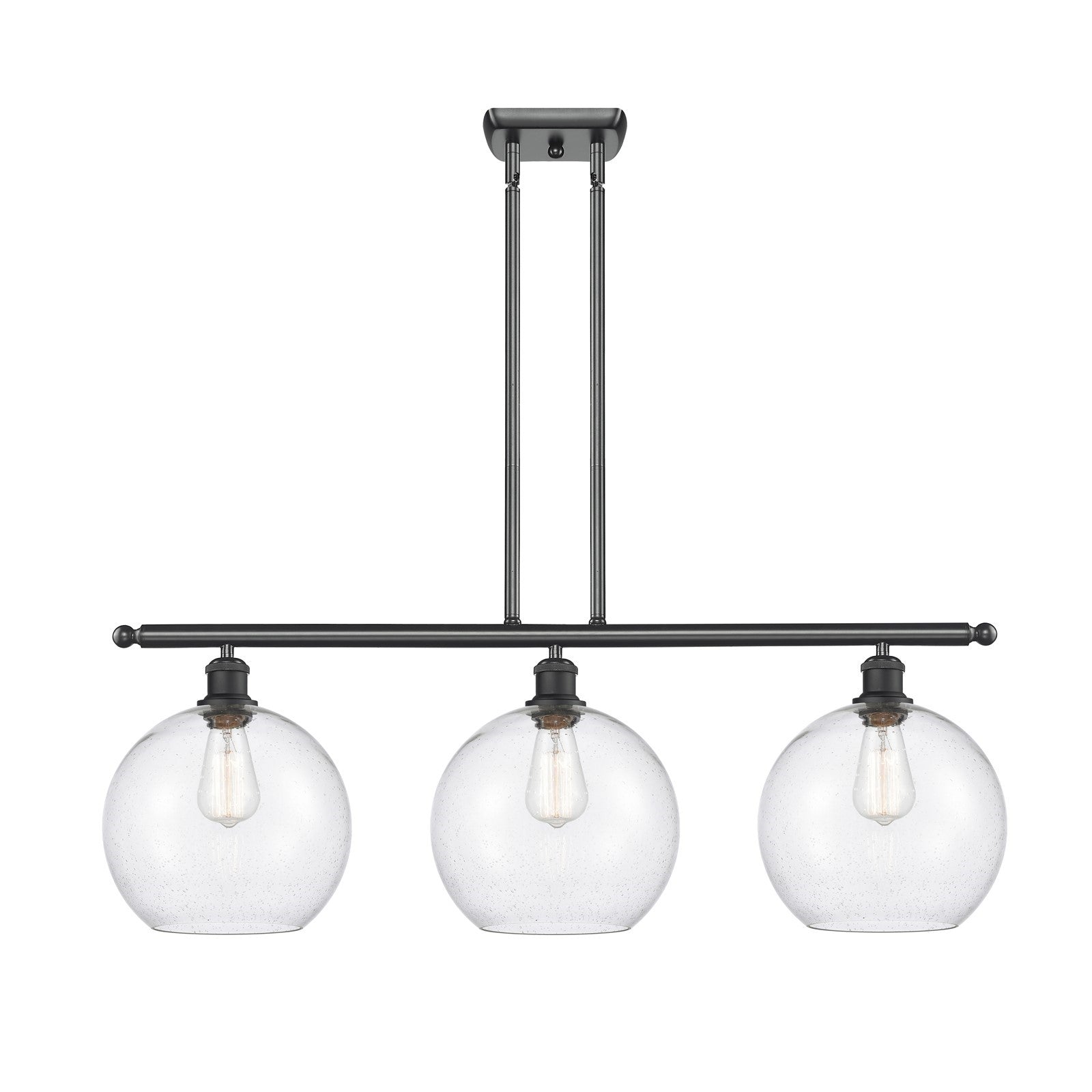 Innovations Athens 36in 3-Light Island Light | Industrial Matte Black and Seedy Glass | Kitchen Island & Dining Room | Model 516-3I-BK-G124-10
