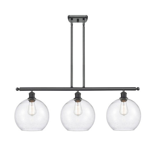 Innovations Athens 36in 3-Light Island Light | Industrial Matte Black and Seedy Glass | Kitchen Island & Dining Room | Model 516-3I-BK-G124-10