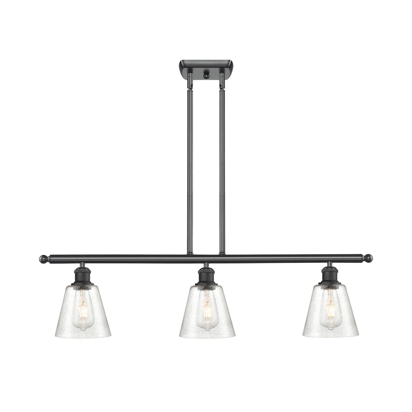 Innovations Caton 36in 3-Light Island Light | Industrial Matte Black and Frosted Glass | Kitchen Island & Dining Room | Model 516-3I-BK-G454