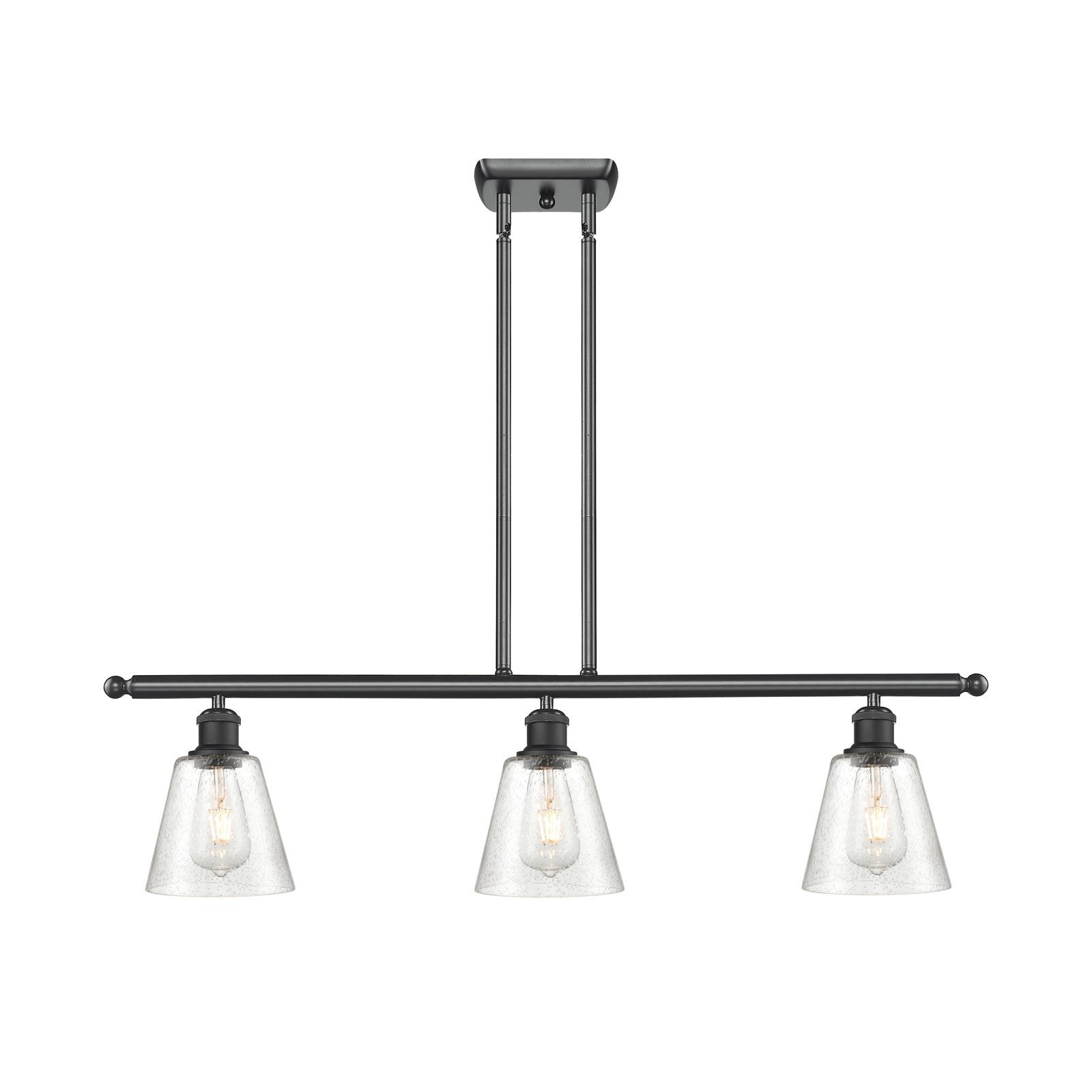 Innovations Caton 36in 3-Light Island Light | Industrial Matte Black and Frosted Glass | Kitchen Island & Dining Room | Model 516-3I-BK-G454