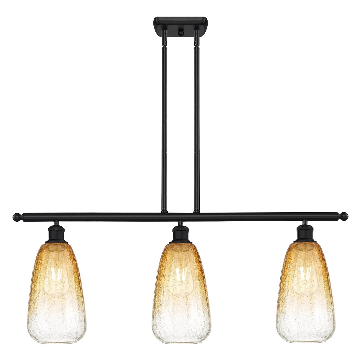 Innovations Brookhaven Almond 36in 3-Light Island Light | Industrial Matte Black and Amber Glass | Kitchen Island & Dining | Model 516-3I-BK-G480-6AM