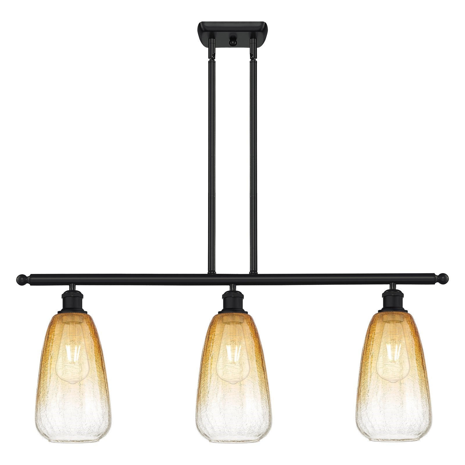 Innovations Brookhaven Almond 36in 3-Light Island Light | Industrial Matte Black and Amber Glass | Kitchen Island & Dining | Model 516-3I-BK-G480-6AM