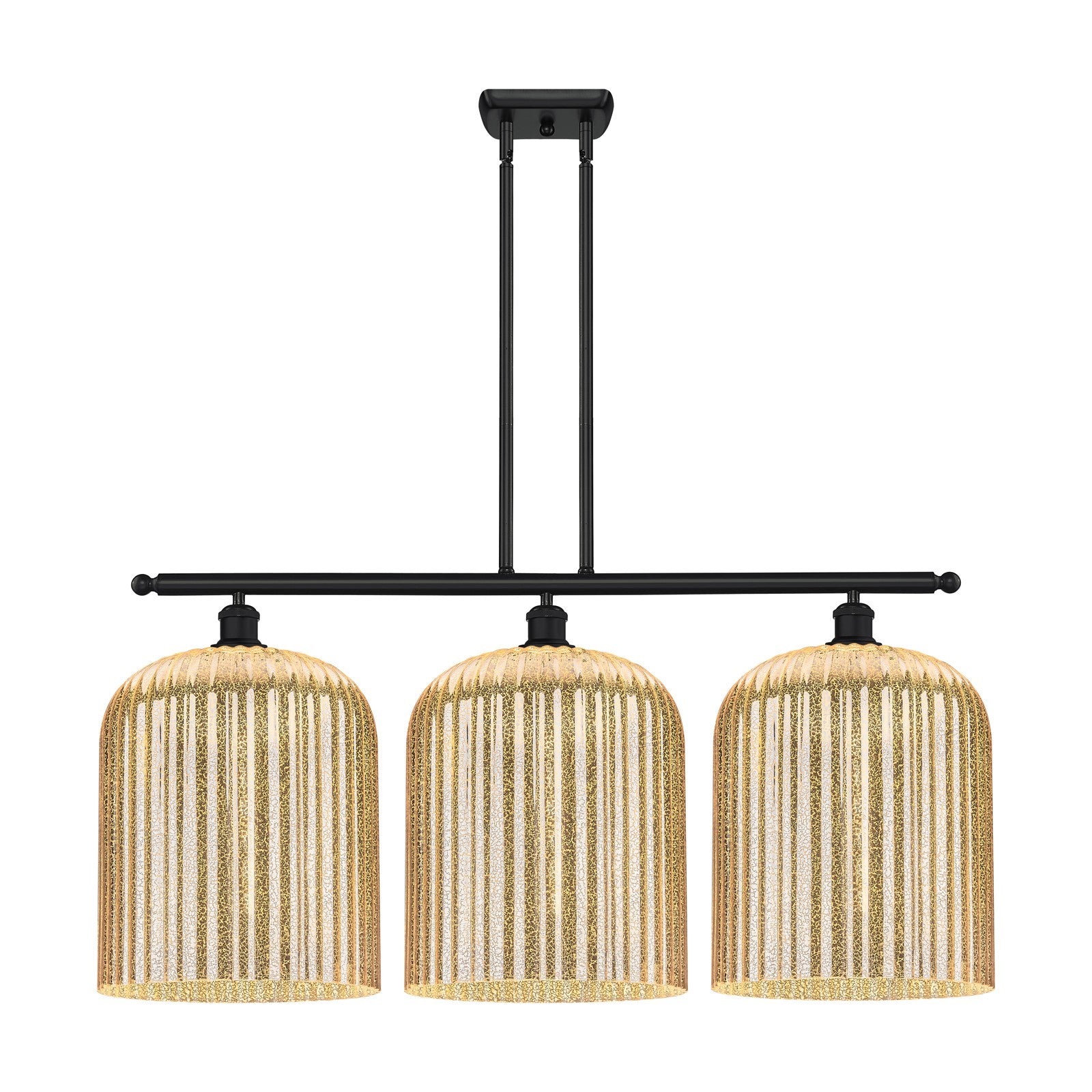 Innovations Bridal Veil 36in 3-Light Island Light | Art Nouveau Matte Black and Mercury Glass | Kitchen Island & Dining | Model 516-3I-BK-G559-12ME