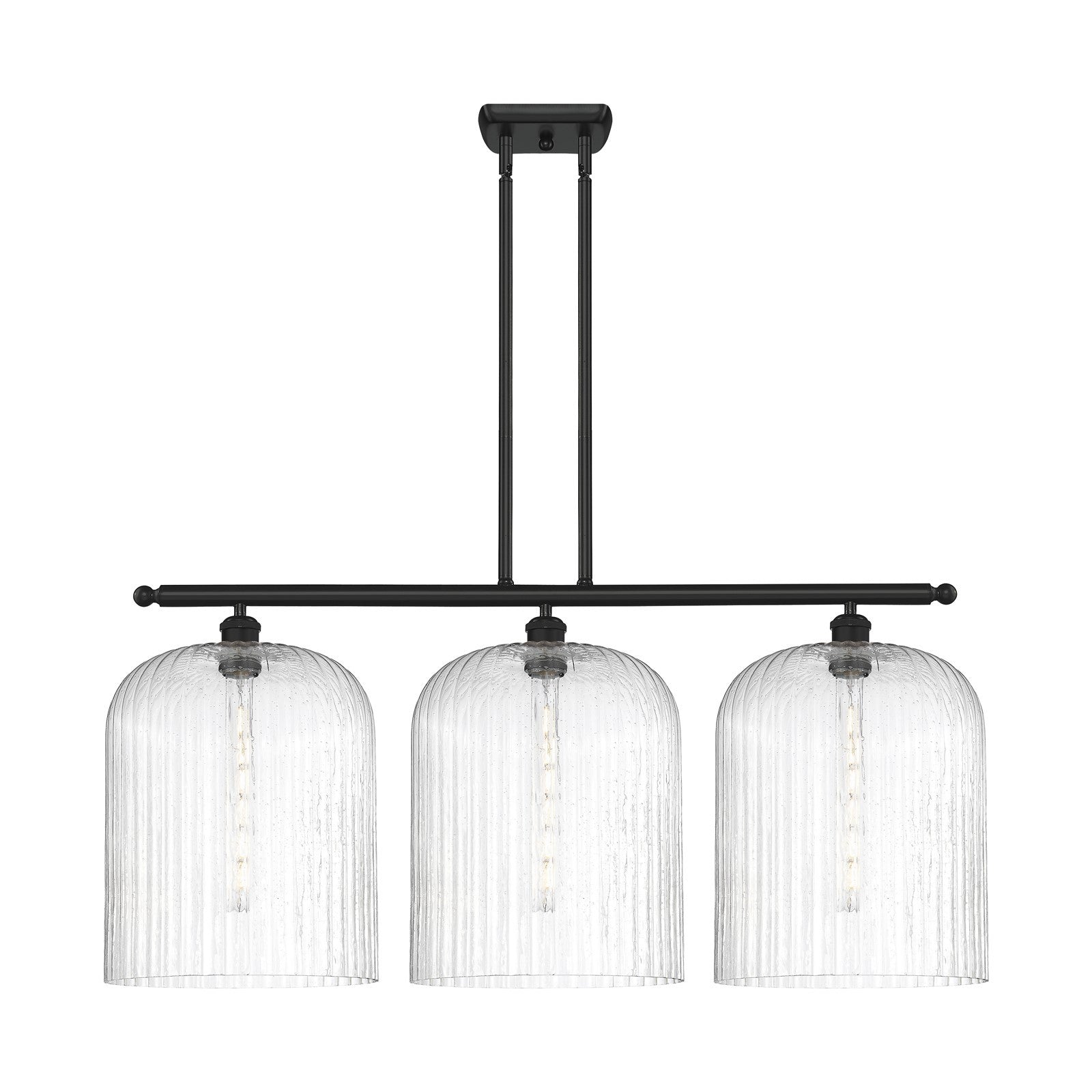Innovations Bridal Veil 36in 3-Light Island Light | Art Nouveau Matte Black and Seedy Glass | Kitchen Island & Dining | Model 516-3I-BK-G559-12SDY