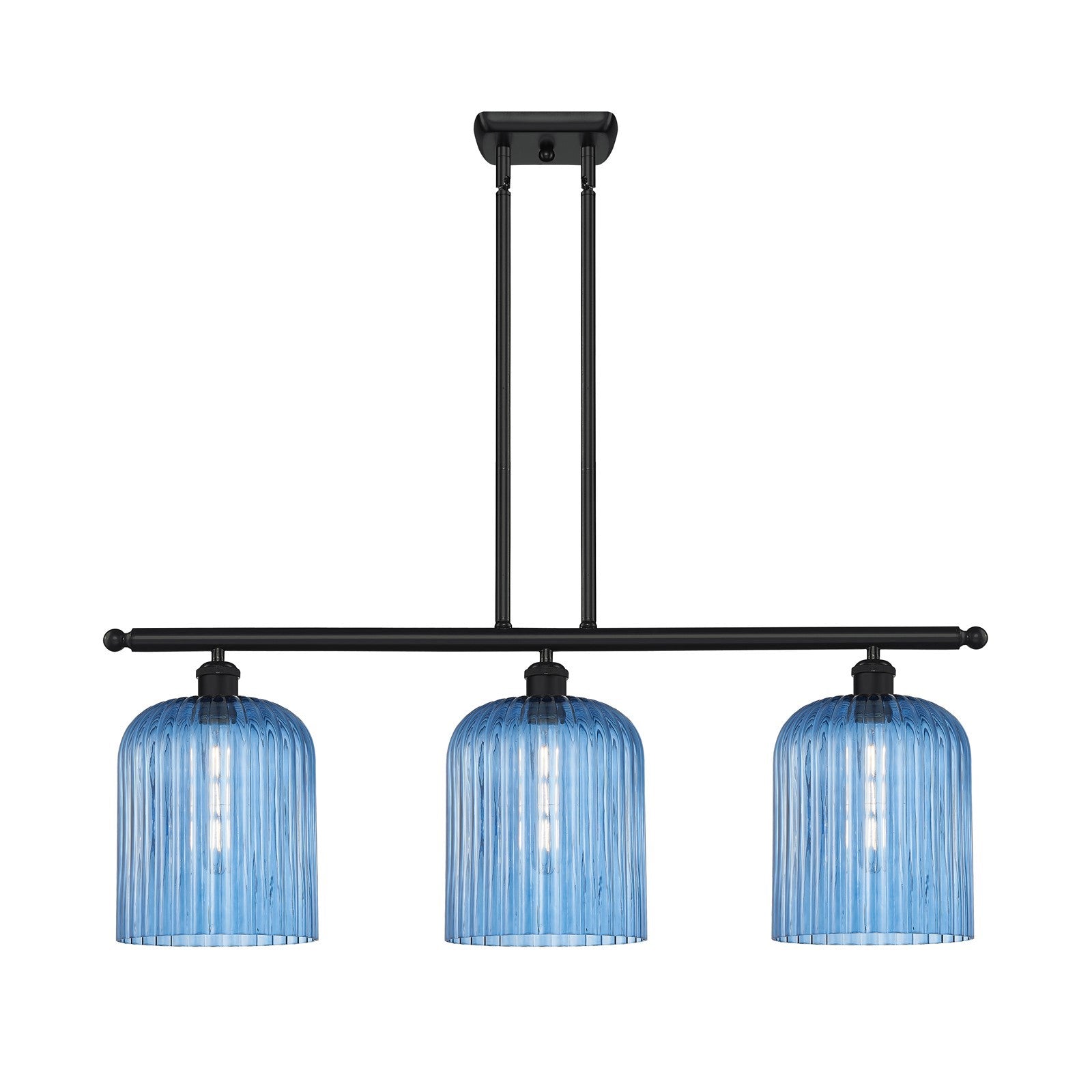 Innovations Bridal Veil 36in 3-Light Island Light | Art Nouveau Matte Black and Princess Blue Glass | Kitchen Island | Model 516-3I-BK-G559-8BL