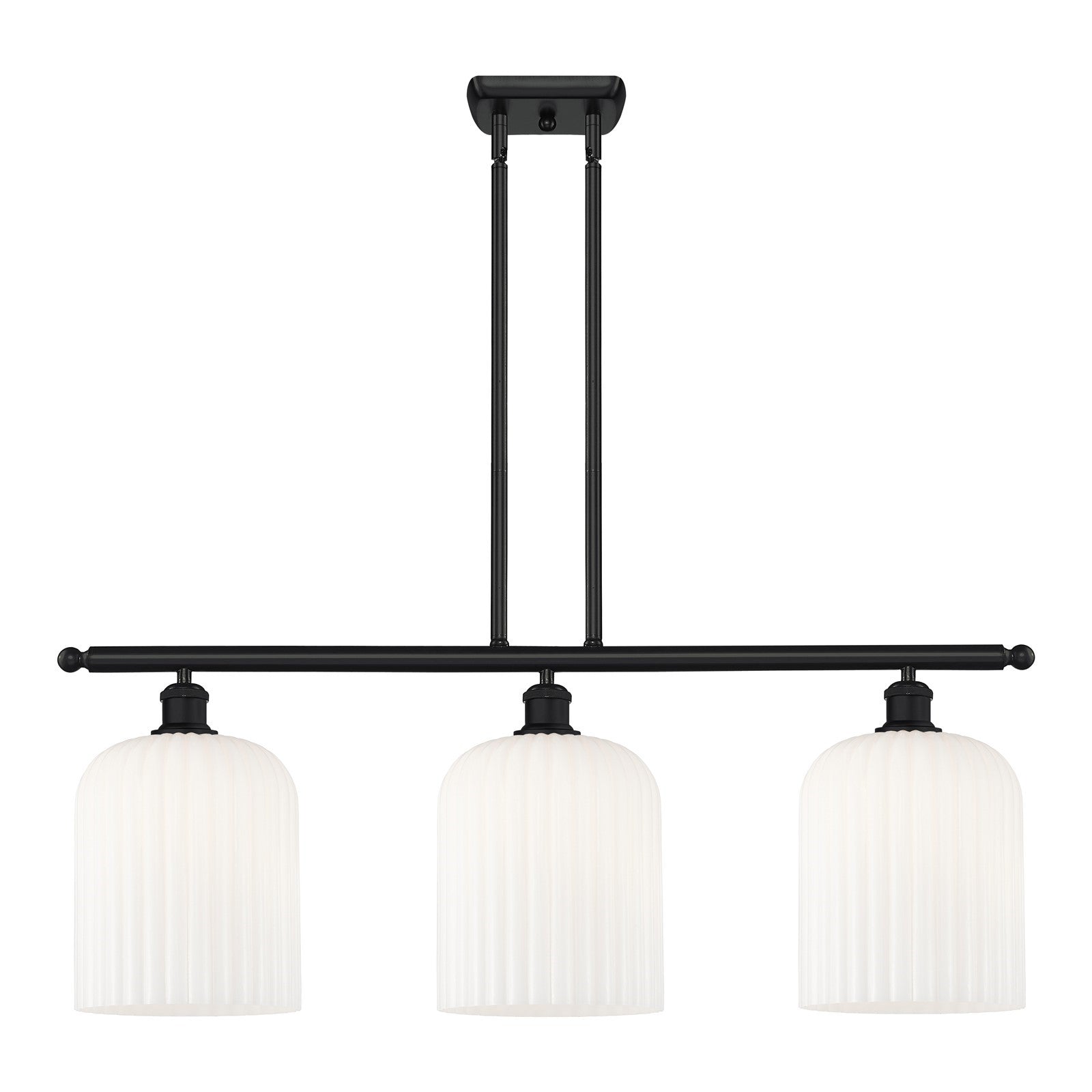 Innovations Bridal Veil 36in 3-Light Island Light | Art Nouveau Matte Black Steel and Gloss White Ribbed Glass | Kitchen | Model 516-3I-BK-G559-8GWH