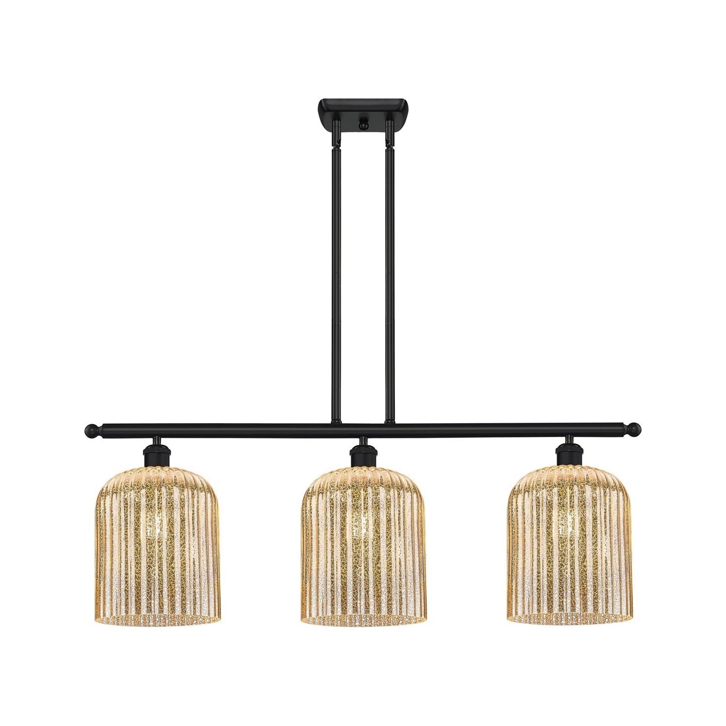 Innovations Bridal Veil 36in 3-Light Island Light | Art Nouveau Matte Black Steel and Mercury Ribbed Glass | Kitchen Island & | Model 516-3I-BK-G559-8ME