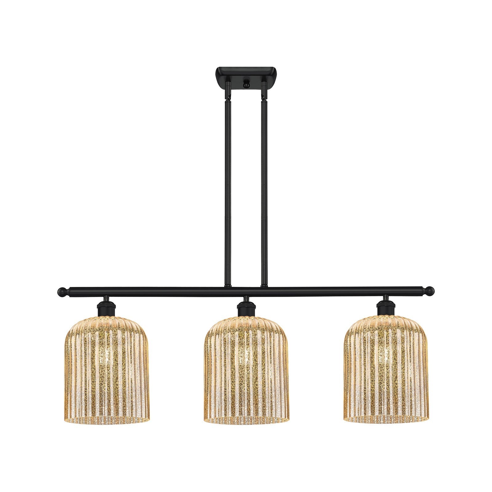 Innovations Bridal Veil 36in 3-Light Island Light | Art Nouveau Matte Black Steel and Mercury Ribbed Glass | Kitchen Island & | Model 516-3I-BK-G559-8ME