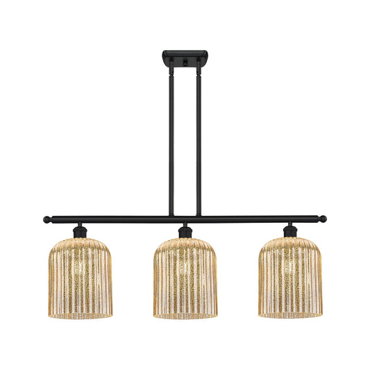 Innovations Bridal Veil 36in 3-Light Island Light | Art Nouveau Matte Black Steel and Mercury Ribbed Glass | Kitchen Island & | Model 516-3I-BK-G559-8ME