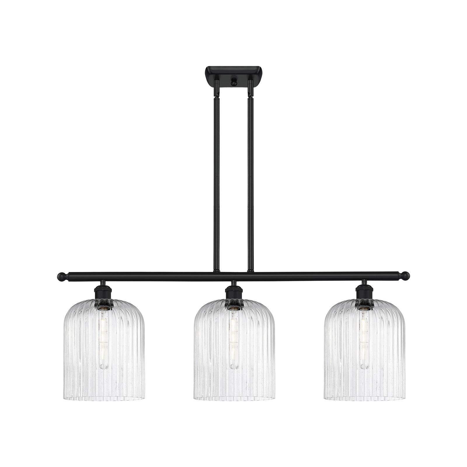 Innovations Bridal Veil 36in 3-Light Island Light | Art Nouveau Matte Black Steel and Seedy Ribbed Glass | Kitchen Island & | Model 516-3I-BK-G559-8SDY