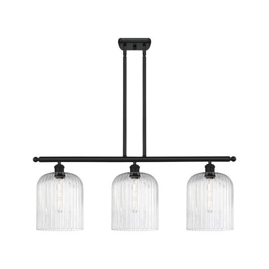 Innovations Bridal Veil 36in 3-Light Island Light | Art Nouveau Matte Black Steel and Seedy Ribbed Glass | Kitchen Island & | Model 516-3I-BK-G559-8SDY