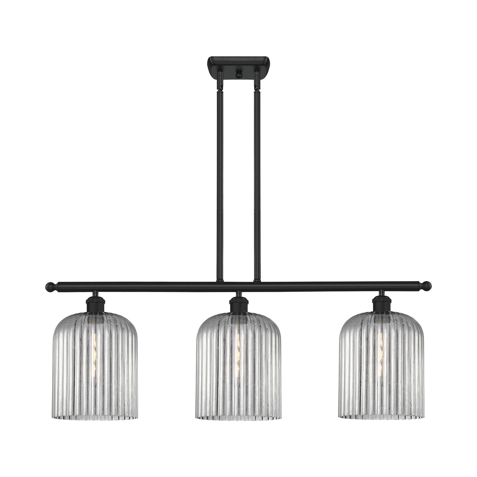 Innovations Bridal Veil 36in 3-Light Island Light | Art Nouveau Matte Black Steel and Light Smoke Ribbed Glass | Kitchen Island | Model 516-3I-BK-G559-8SM