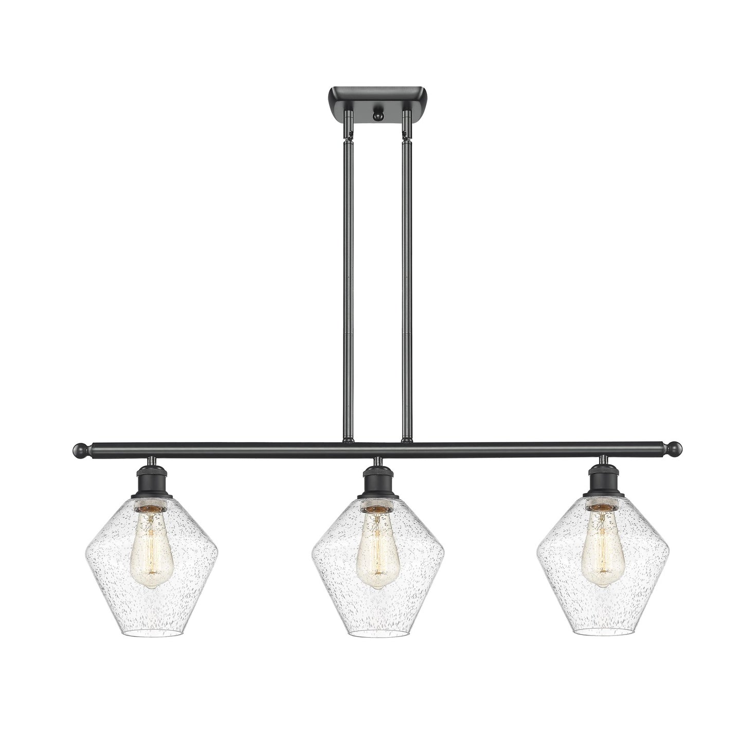 Innovations Ballston Cindyrella 36in 3-Light LED Island | Nautical Transitional Matte Black Steel and Seedy Glass | Kitchen | Model 516-3I-BK-G654-8-LED
