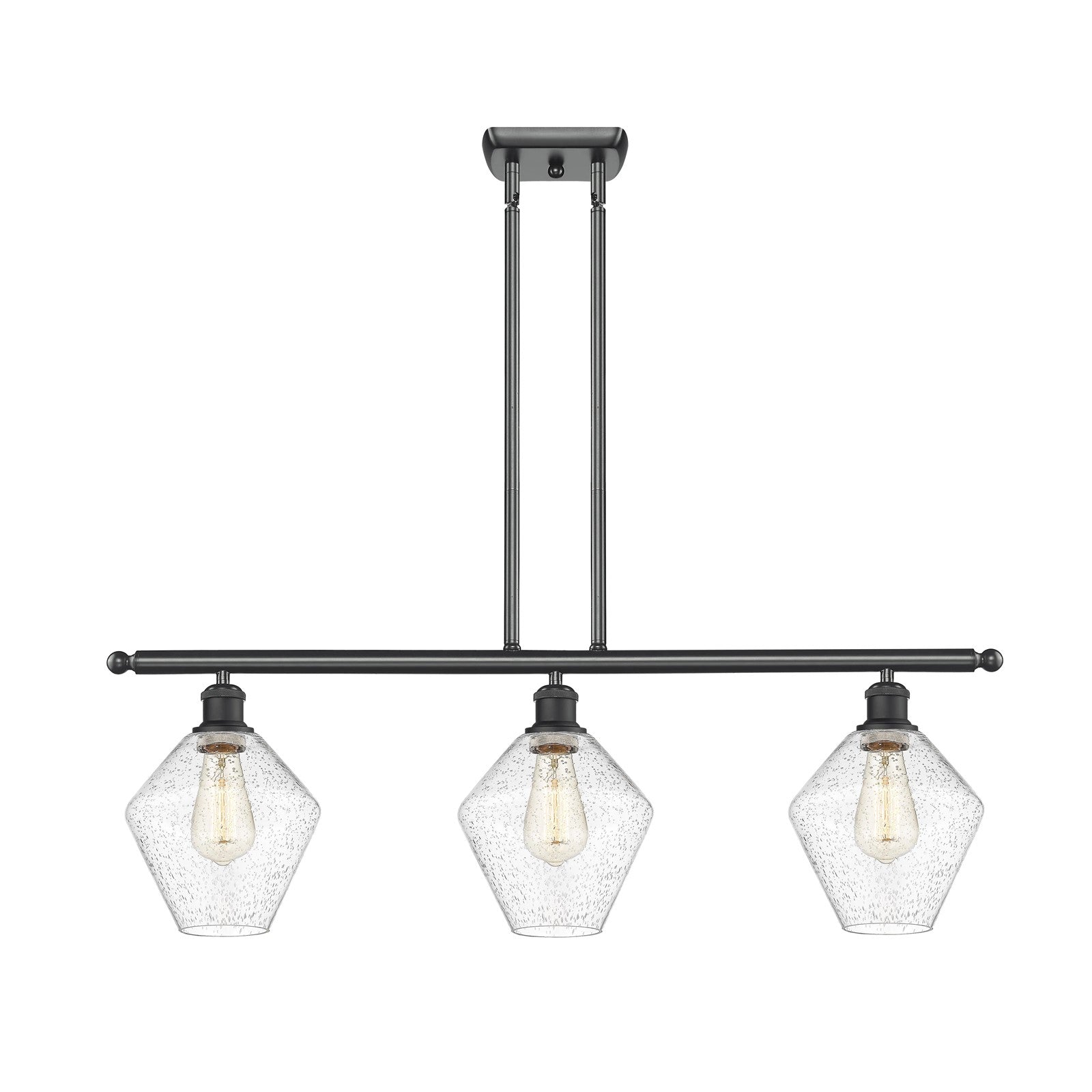 Innovations Ballston Cindyrella 36in 3-Light LED Island | Nautical Transitional Matte Black Steel and Seedy Glass | Kitchen | Model 516-3I-BK-G654-8-LED