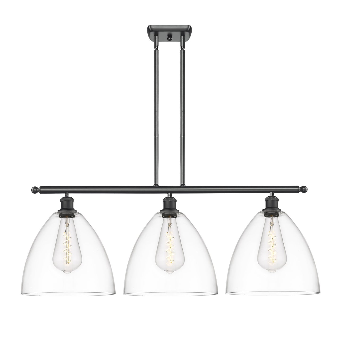 Innovations Bristol 39in 3-Light Island Light | Industrial Matte Black Steel and Clear Glass | Kitchen Island & Dining Room | Model 516-3I-BK-GBD-122