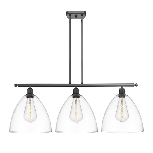 Innovations Bristol 39in 3-Light Island Light | Industrial Matte Black Steel and Clear Glass | Kitchen Island & Dining Room | Model 516-3I-BK-GBD-122