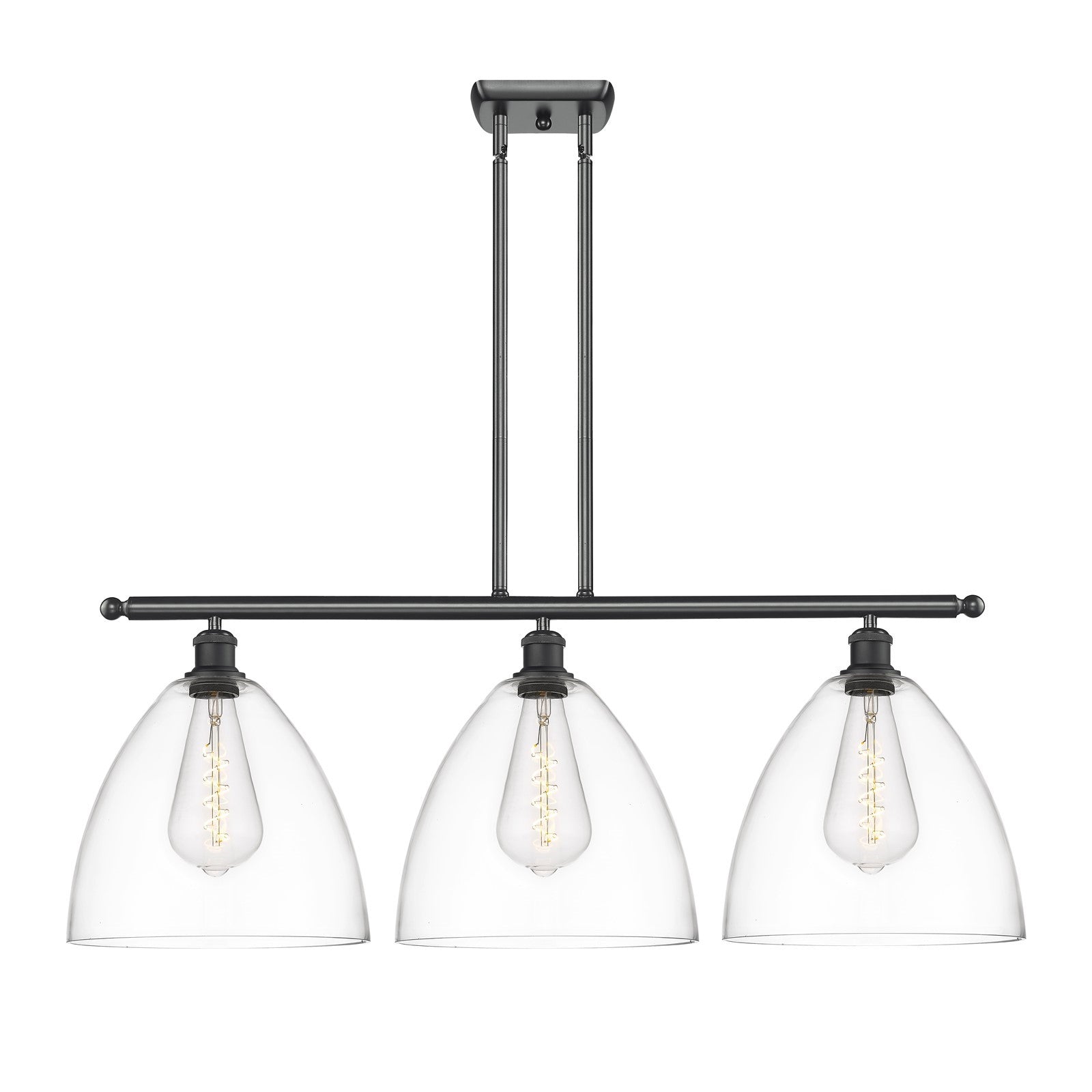 Innovations Bristol 39in 3-Light Island Light | Industrial Matte Black Steel and Clear Glass | Kitchen Island & Dining Room | Model 516-3I-BK-GBD-122-LED