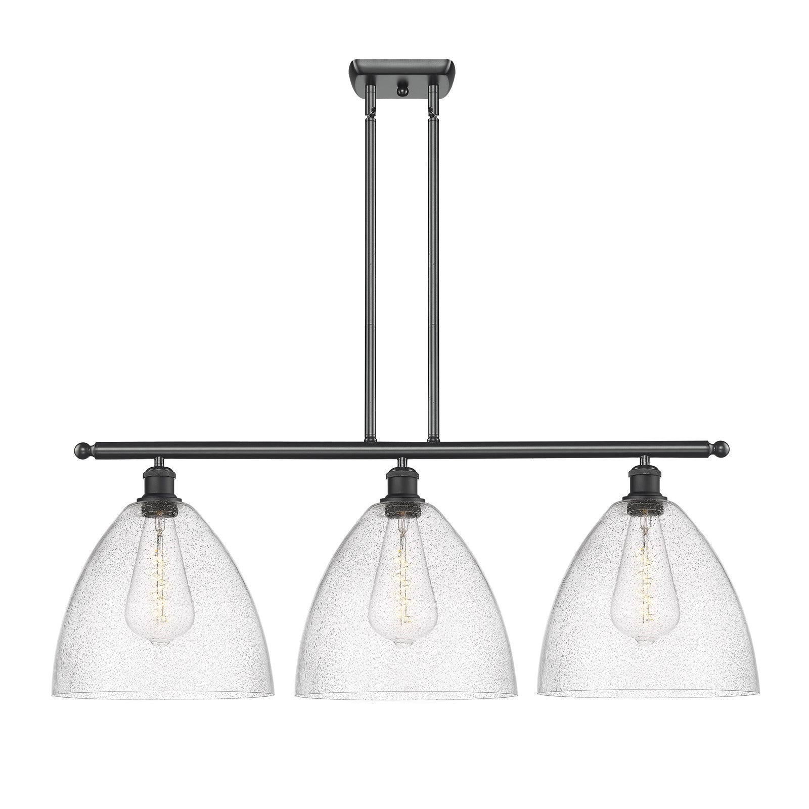 Innovations Bristol 39in 3-Light Island Light | Industrial Matte Black Steel and Seedy Glass | Kitchen Island & Dining Room | Model 516-3I-BK-GBD-124