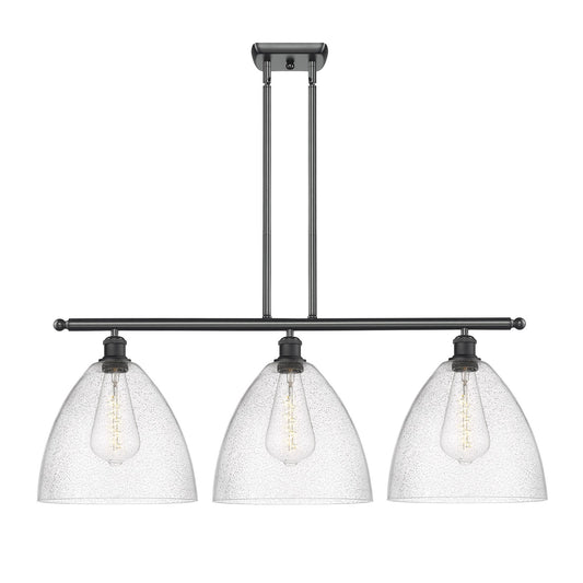Innovations Bristol 39in 3-Light Island Light | Industrial Matte Black Steel and Seedy Glass Dome Shade | Kitchen Island & | Model 516-3I-BK-GBD-124-LED