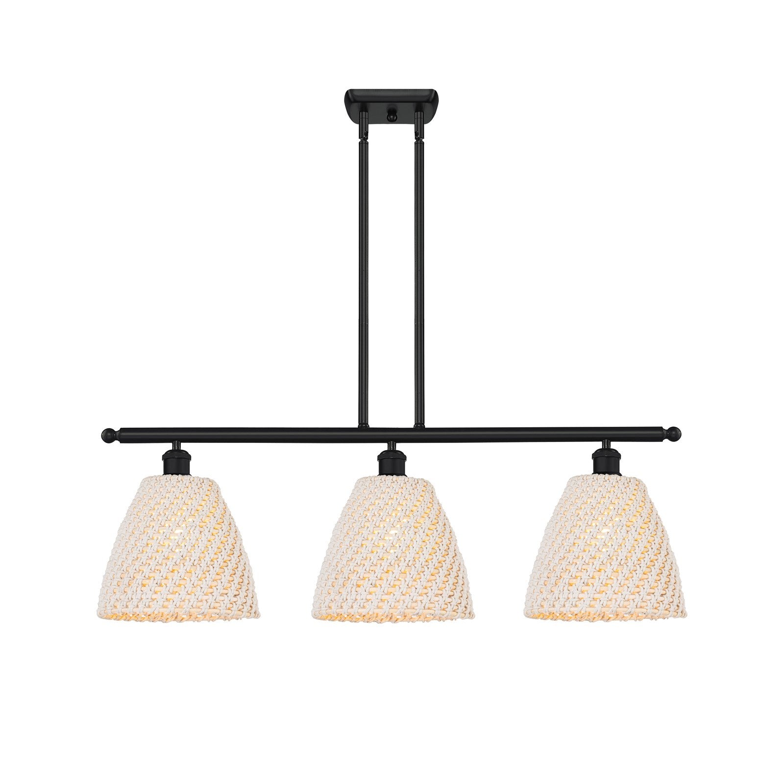 Innovations Bristol Natural 36in 3-Light Island Light | Industrial Matte Black Steel and Natural Fiber Dome Shade | Kitchen | Model 516-3I-BK-NBD-9-NAT