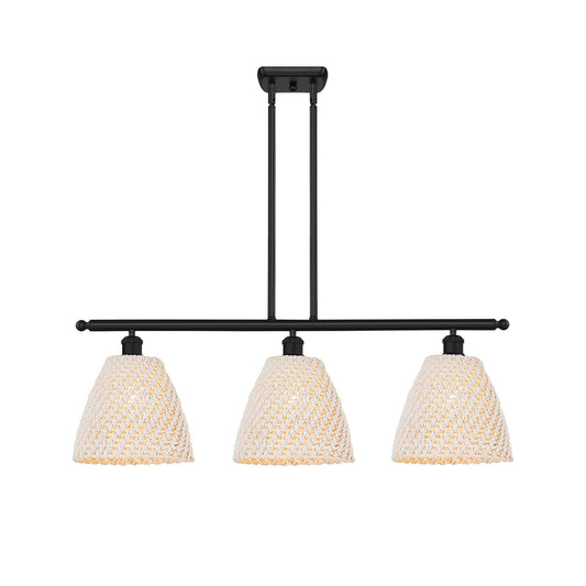 Innovations Bristol Natural 36in 3-Light Island Light | Industrial Matte Black Steel and Natural Fiber Dome Shade | Kitchen | Model 516-3I-BK-NBD-9-NAT