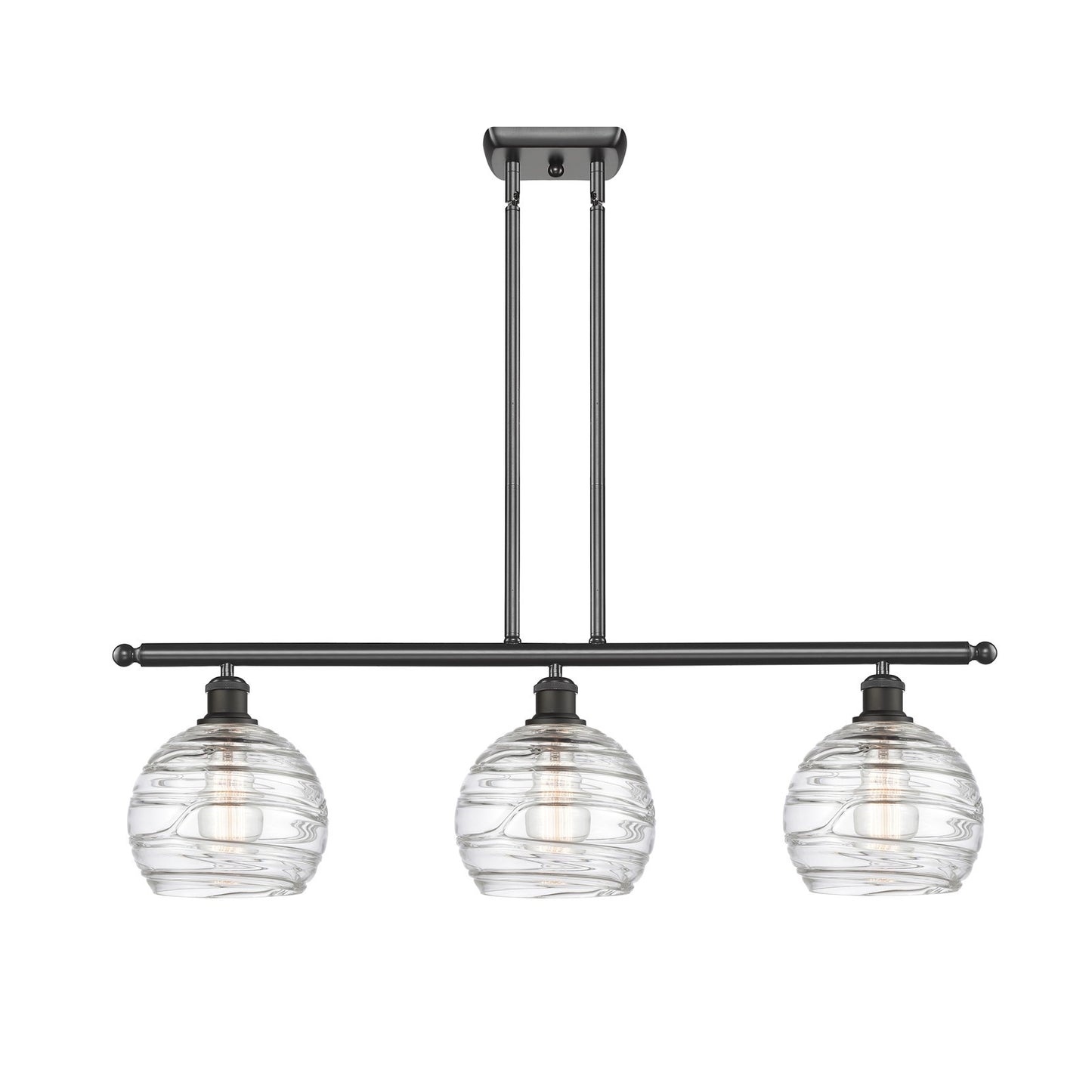 Innovations Athens Deco Swirl 36in 3-Light Island Light | Industrial Oil Rubbed Bronze Steel and Clear Deco Swirl Glass | Model 516-3I-OB-G1213-8CL