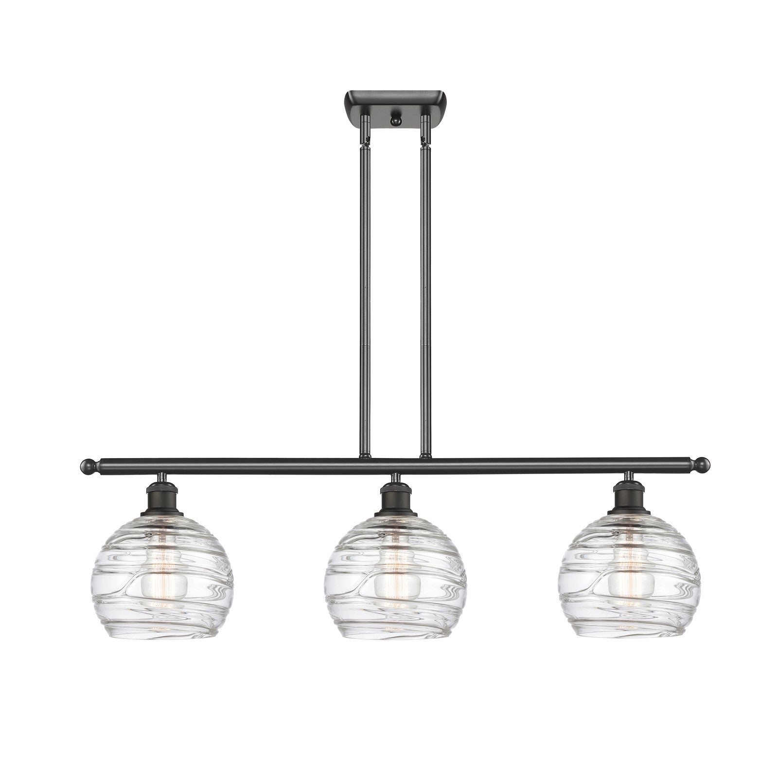 Innovations Athens Deco Swirl 36in 3-Light Island Light | Industrial Oil Rubbed Bronze Steel and Clear Deco Swirl Glass | Model 516-3I-OB-G1213-8CL