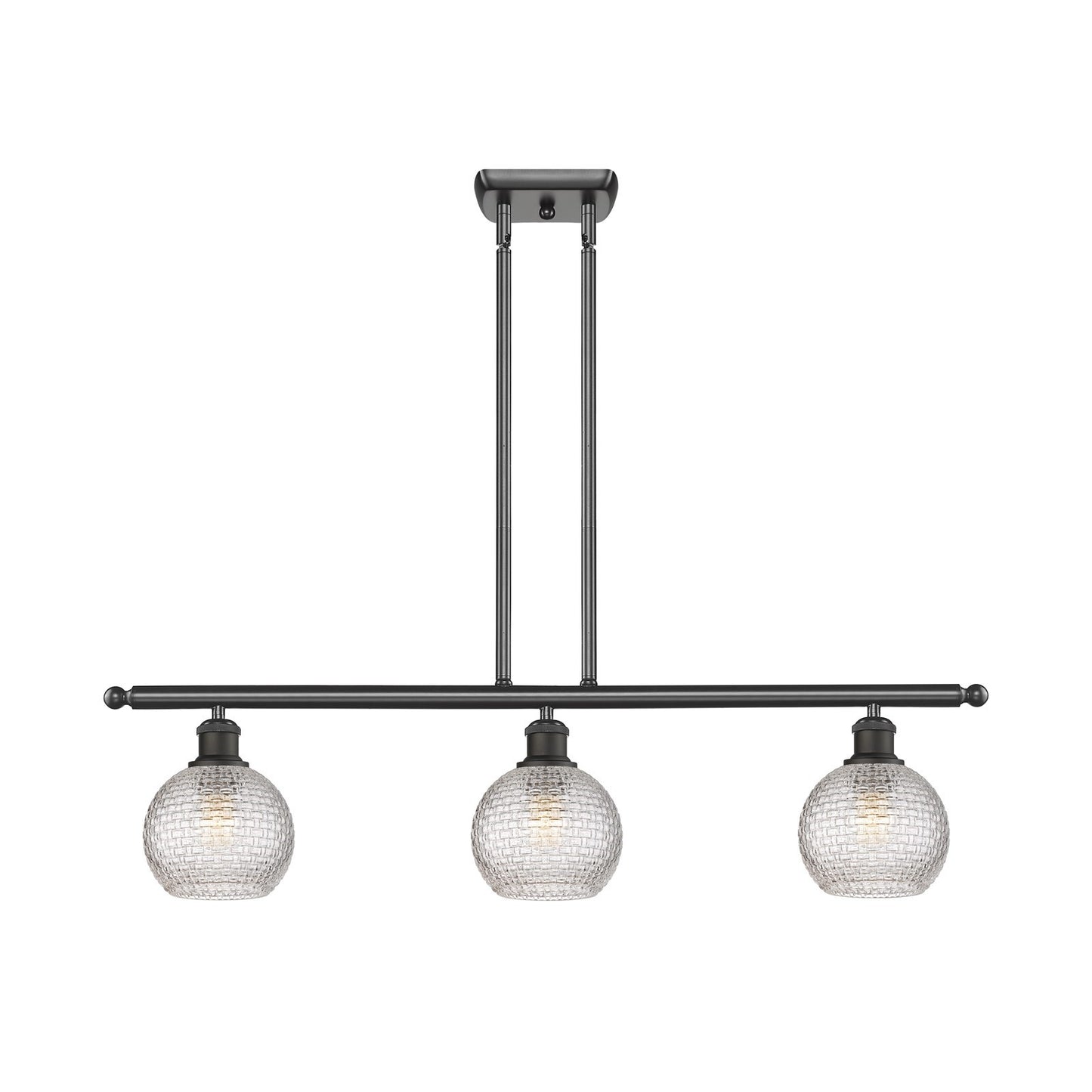 Innovations Athens 36in 3-Light Island Light | Modern Farmhouse Oil Rubbed Bronze Steel and Clear Basket Weave Glass | Kitchen | Model 516-3I-OB-G122C-6CL