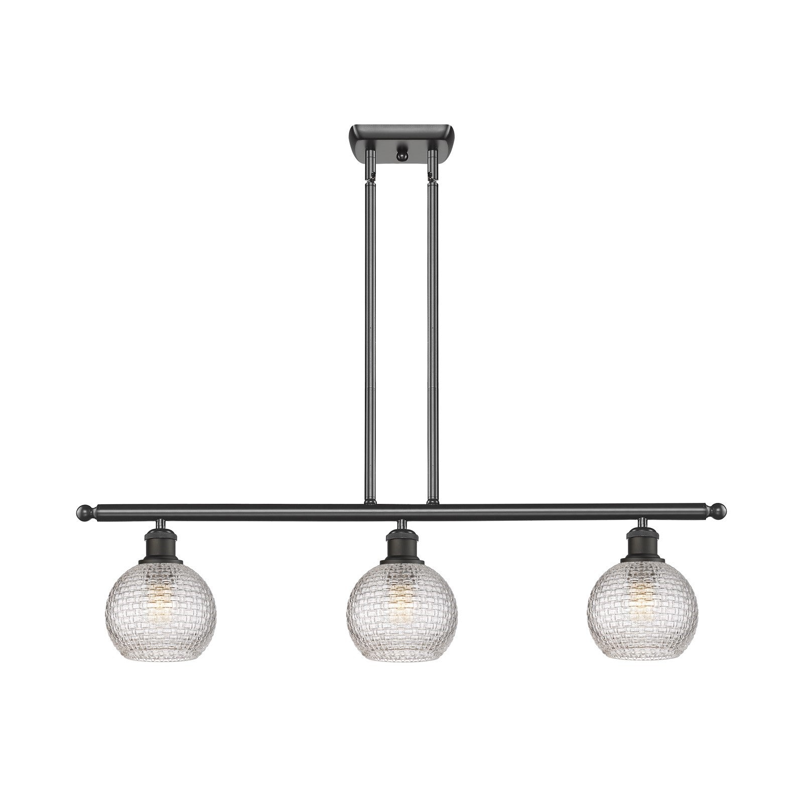 Innovations Athens 36in 3-Light Island Light | Modern Farmhouse Oil Rubbed Bronze Steel and Clear Basket Weave Glass | Kitchen | Model 516-3I-OB-G122C-6CL