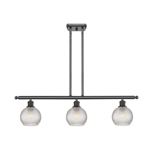 Innovations Athens 36in 3-Light Island Light | Modern Farmhouse Oil Rubbed Bronze Steel and Clear Basket Weave Glass | Kitchen | Model 516-3I-OB-G122C-6CL