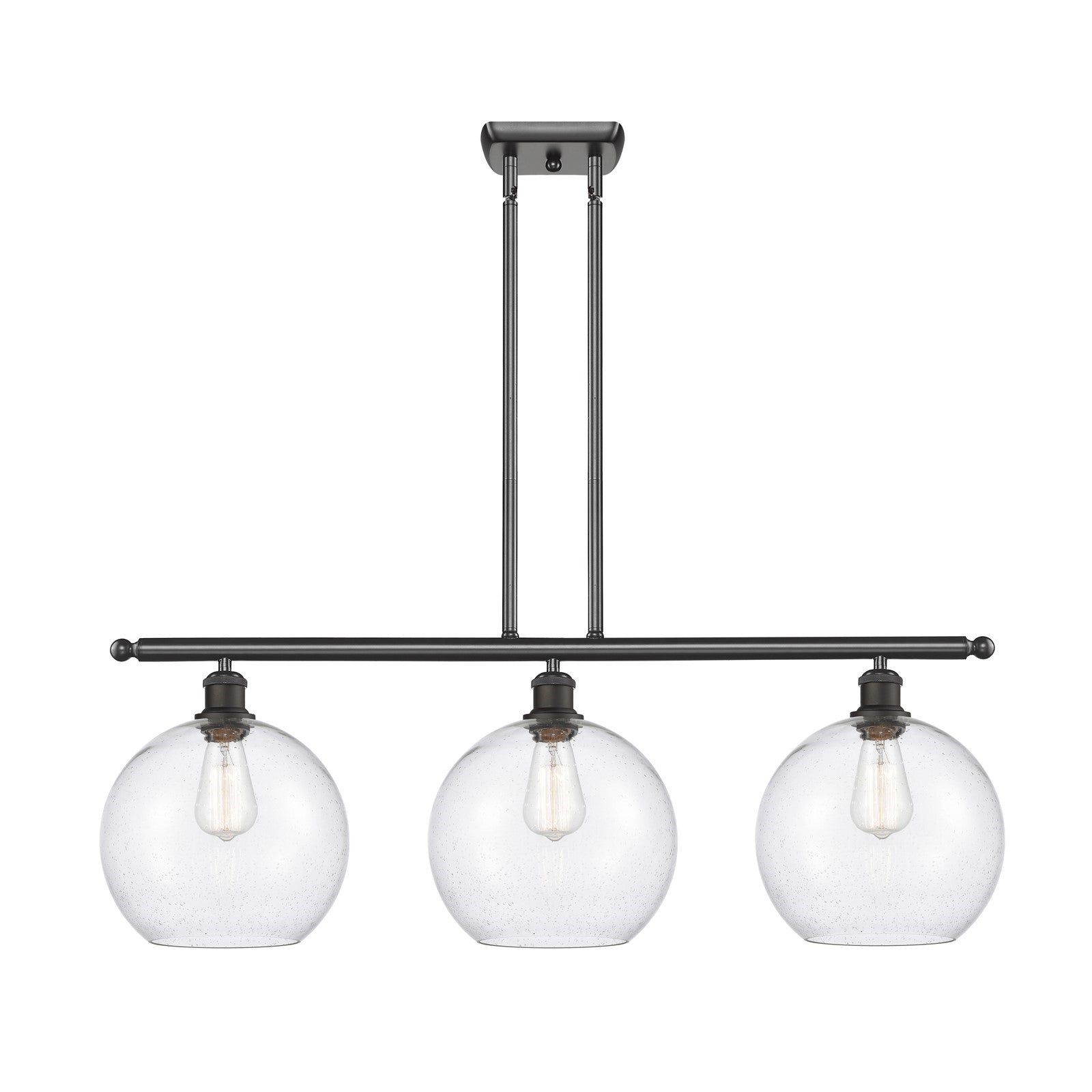 Innovations Athens 37in 3-Light Island Light | Industrial Oil Rubbed Bronze Steel and Seedy Glass | Kitchen Island & Dining Room | Model 516-3I-OB-G124-10