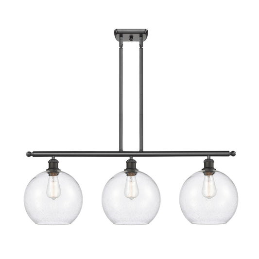 Innovations Athens 37in 3-Light Island Light | Industrial Oil Rubbed Bronze Steel and Seedy Glass | Kitchen Island & Dining Room | Model 516-3I-OB-G124-10