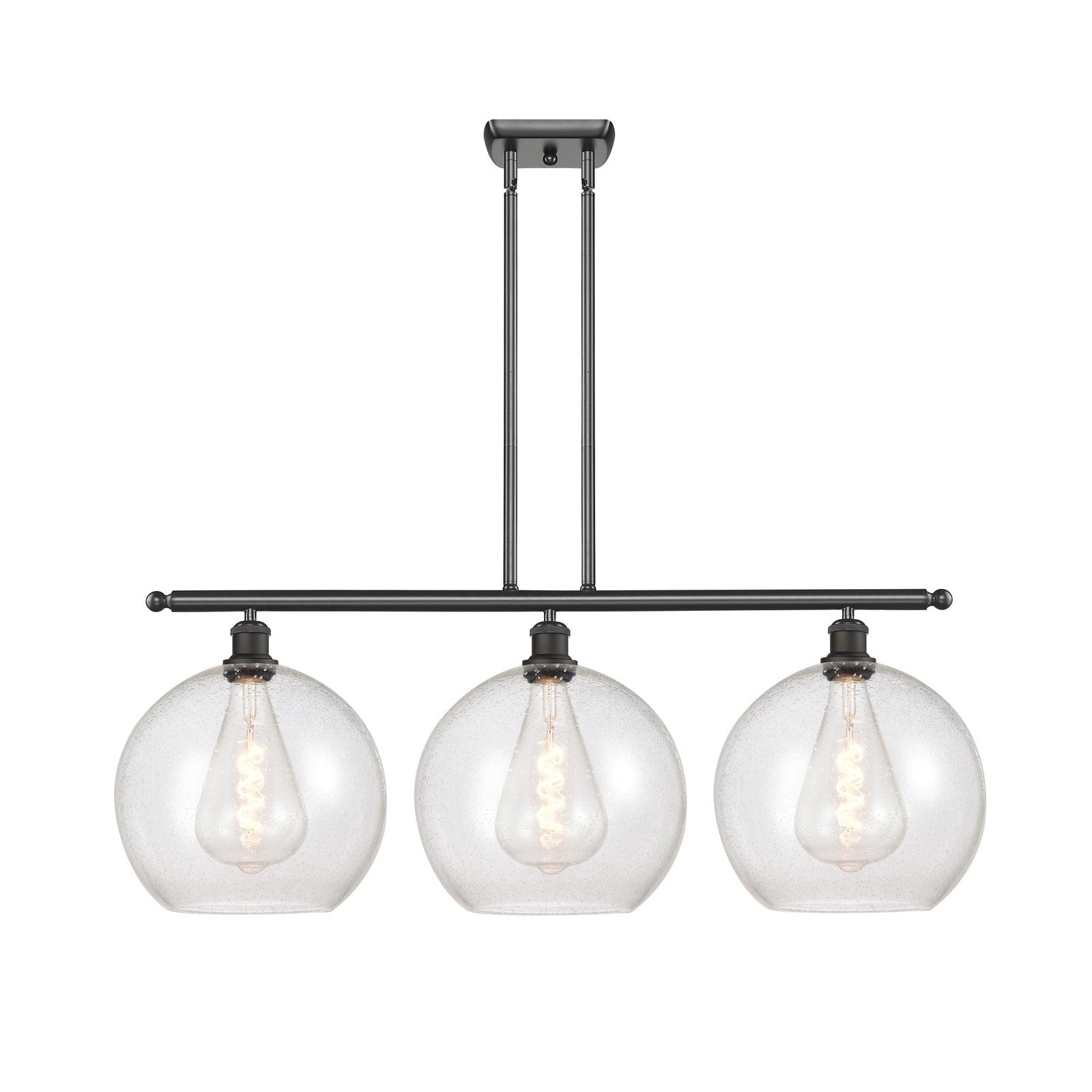 Innovations Athens 38in 3-Light Island Light | Industrial Oil Rubbed Bronze Steel and Seedy Glass | Kitchen Island & Dining Room | Model 516-3I-OB-G124-12