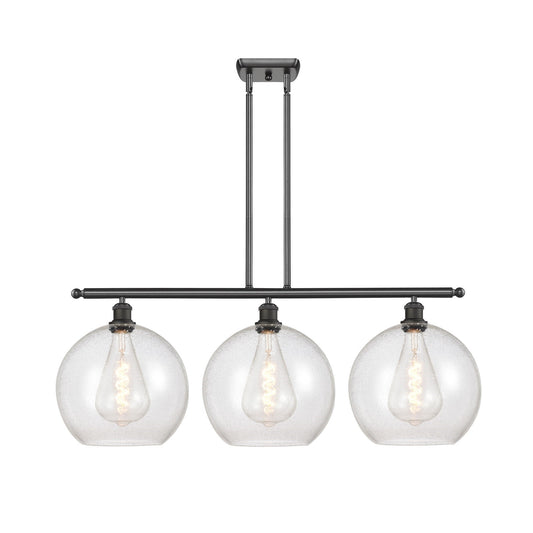 Innovations Athens 38in 3-Light Island Light | Industrial Oil Rubbed Bronze Steel and Seedy Glass | Kitchen Island & Dining Room | Model 516-3I-OB-G124-12
