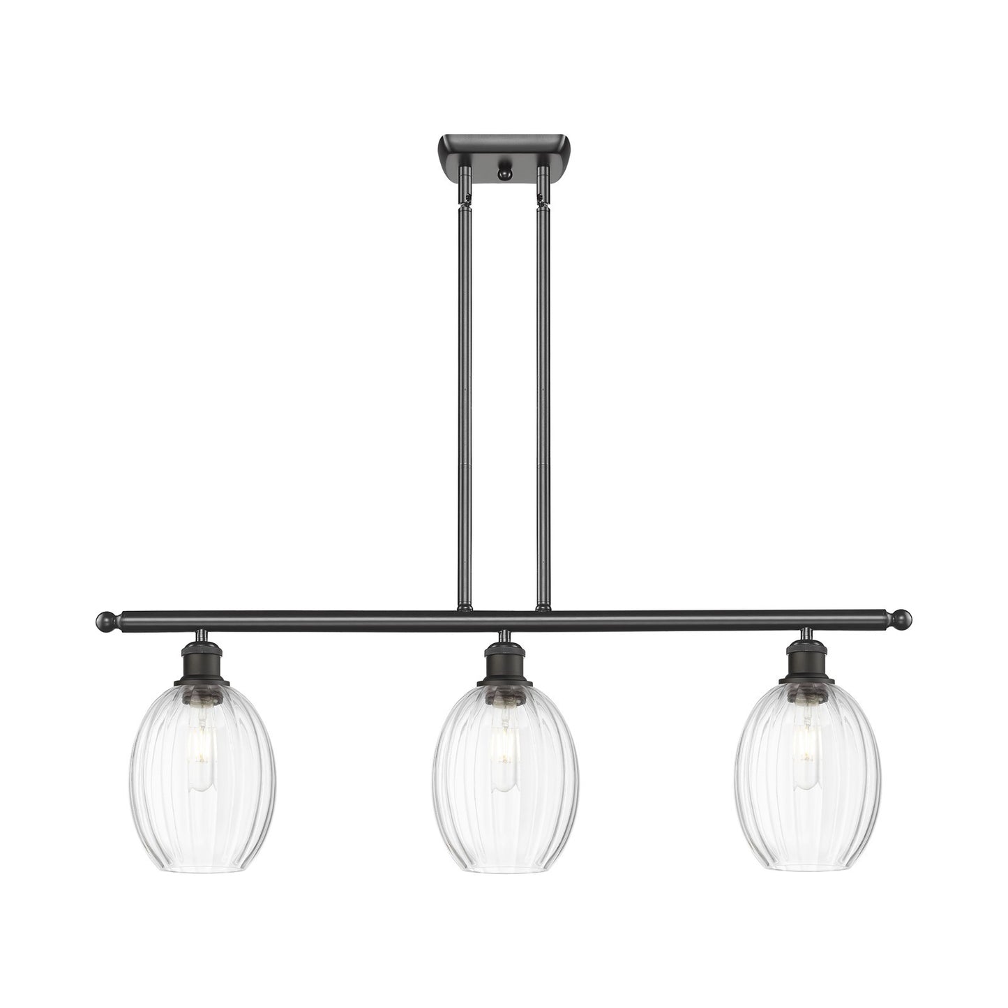 Innovations Preston Bulb 36in 3-Light Island Light | Industrial Oil Rubbed Bronze Steel and Clear Glass | Kitchen Island & | Model 516-3I-OB-G459-6CL