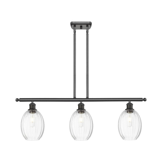Innovations Preston Bulb 36in 3-Light Island Light | Industrial Oil Rubbed Bronze Steel and Clear Glass | Kitchen Island & | Model 516-3I-OB-G459-6CL