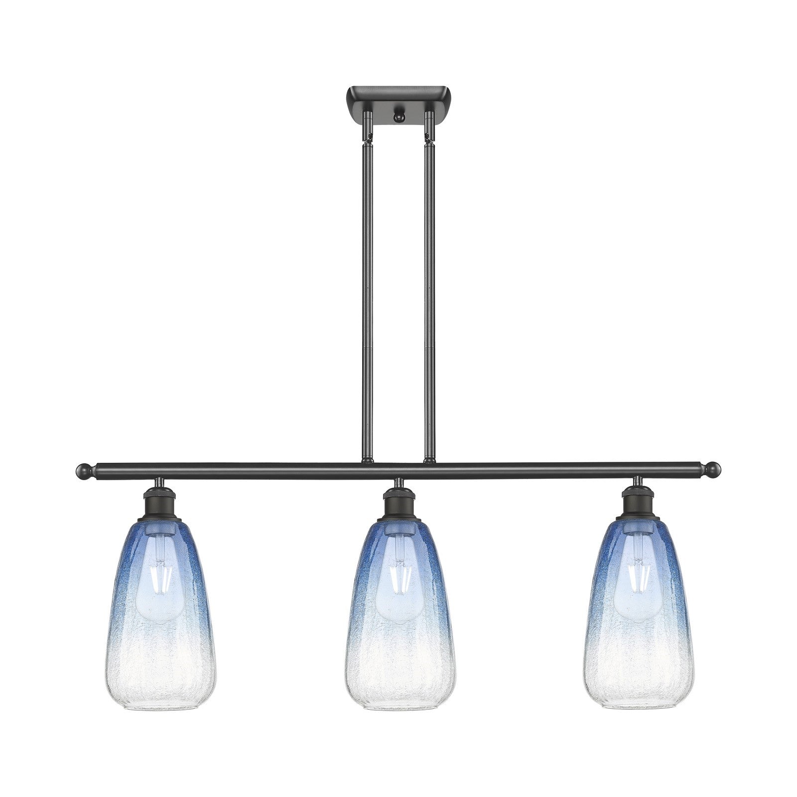Innovations Brookhaven Almond 36in 3-Light Island Light | Industrial Oil Rubbed Bronze Steel and Sapphire Blue Glass | Kitchen | Model 516-3I-OB-G480-6SB