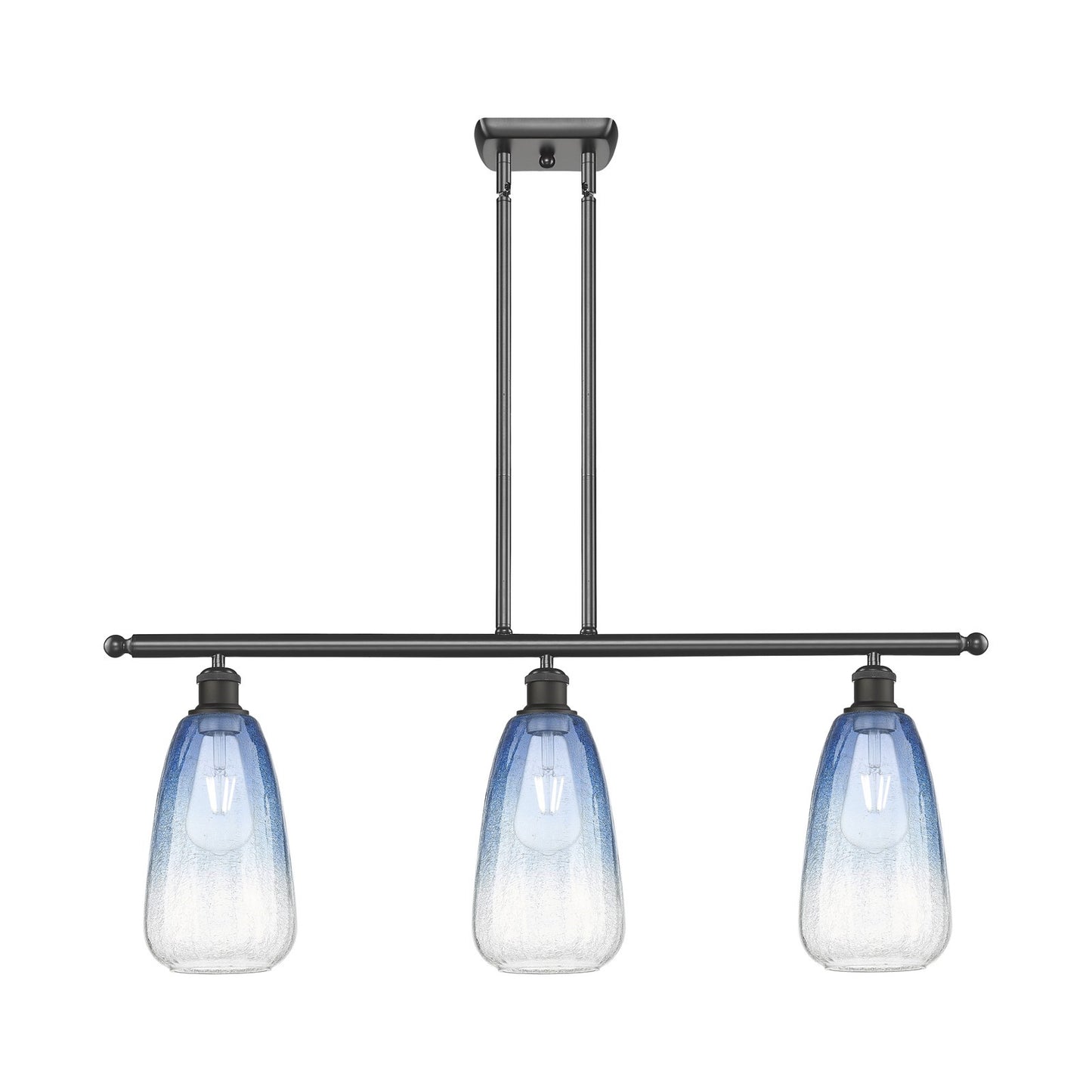 Innovations Brookhaven Almond 36in 3-Light Island Light | Industrial Oil Rubbed Bronze Steel and Sapphire Blue Glass | Kitchen | Model 516-3I-OB-G480-6SB