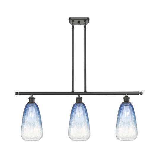 Innovations Brookhaven Almond 36in 3-Light Island Light | Industrial Oil Rubbed Bronze Steel and Sapphire Blue Glass | Kitchen | Model 516-3I-OB-G480-6SB